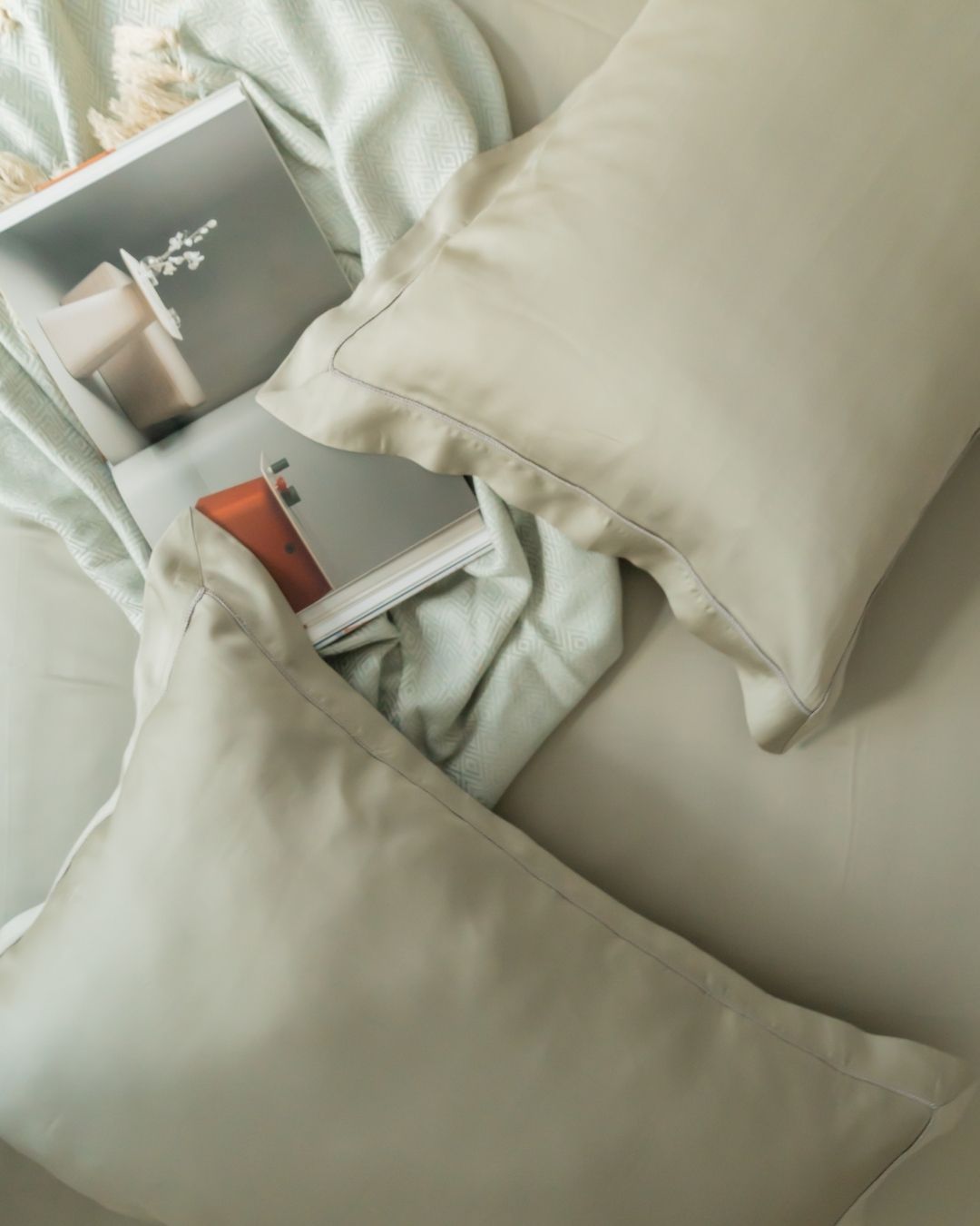 Pistachio (Green) Super King Size 400TC Tencel Lace Bedsheet Set