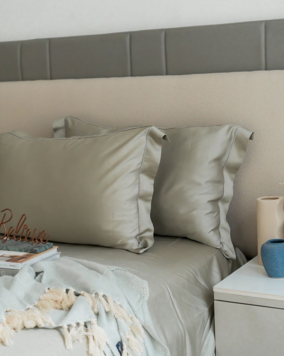 Pistachio (Green) Super King Size 400TC Tencel Lace Bedsheet Set