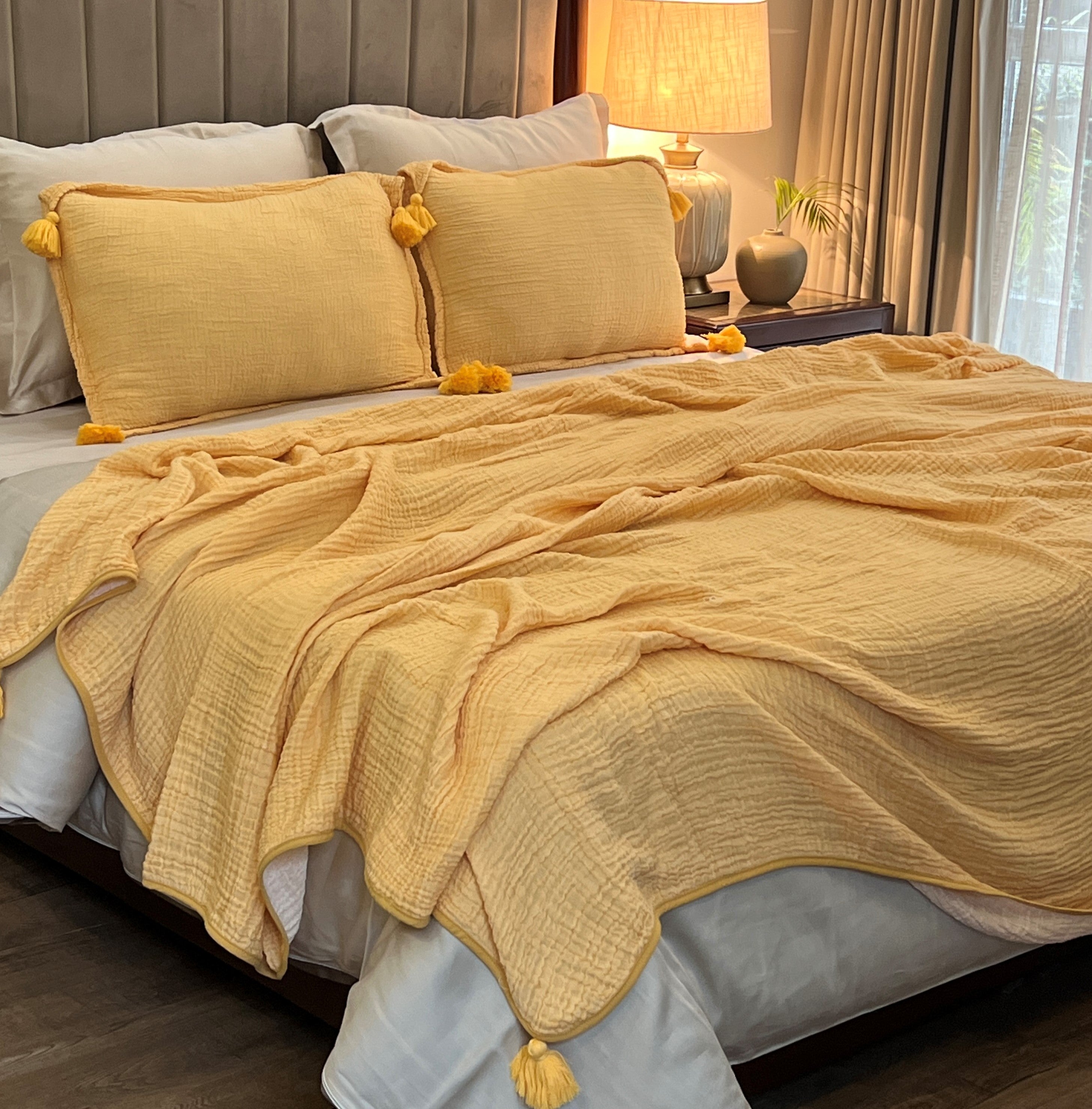 Meraki ButterCup Yellow Woven Bedspread Set