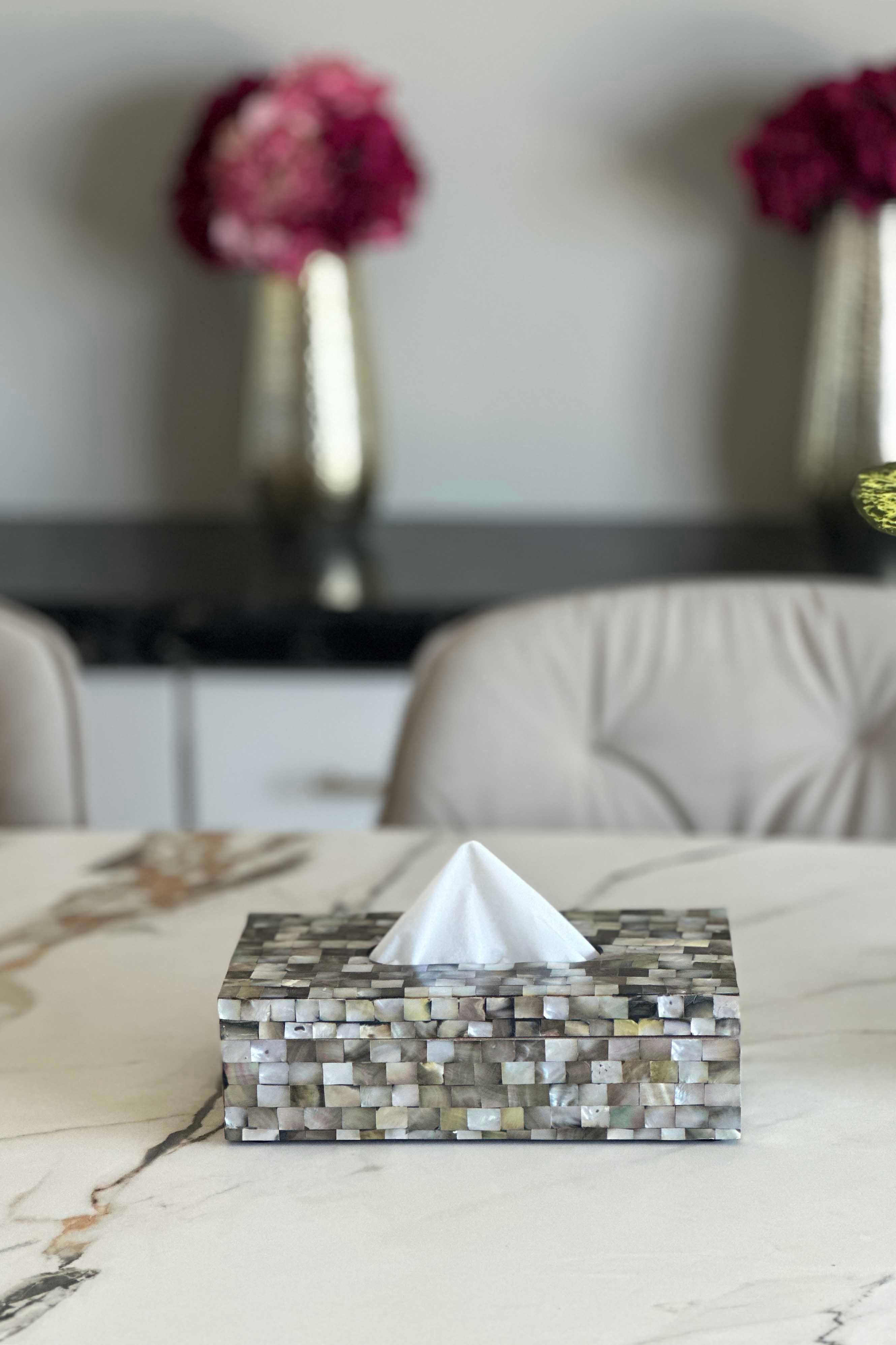 Mother Of Pearl Black Tissue Box