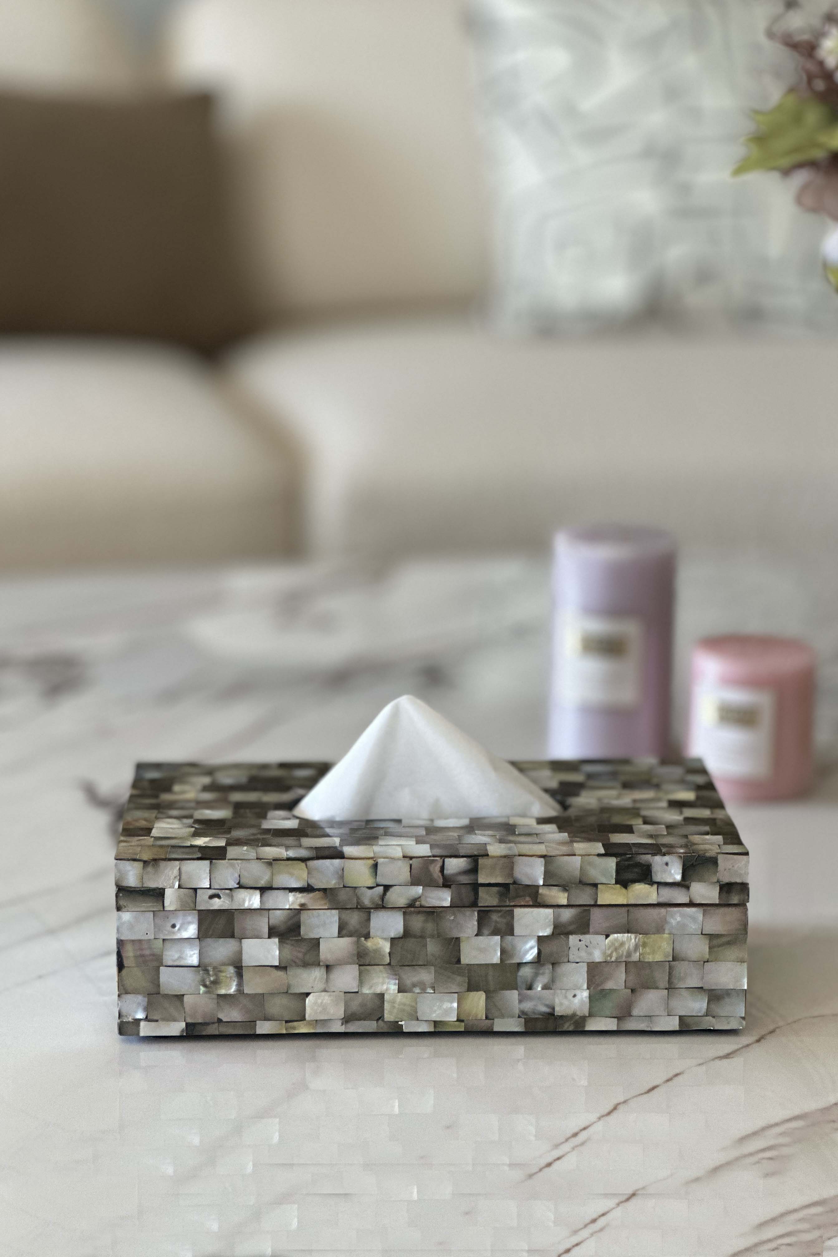Mother Of Pearl Black Tissue Box