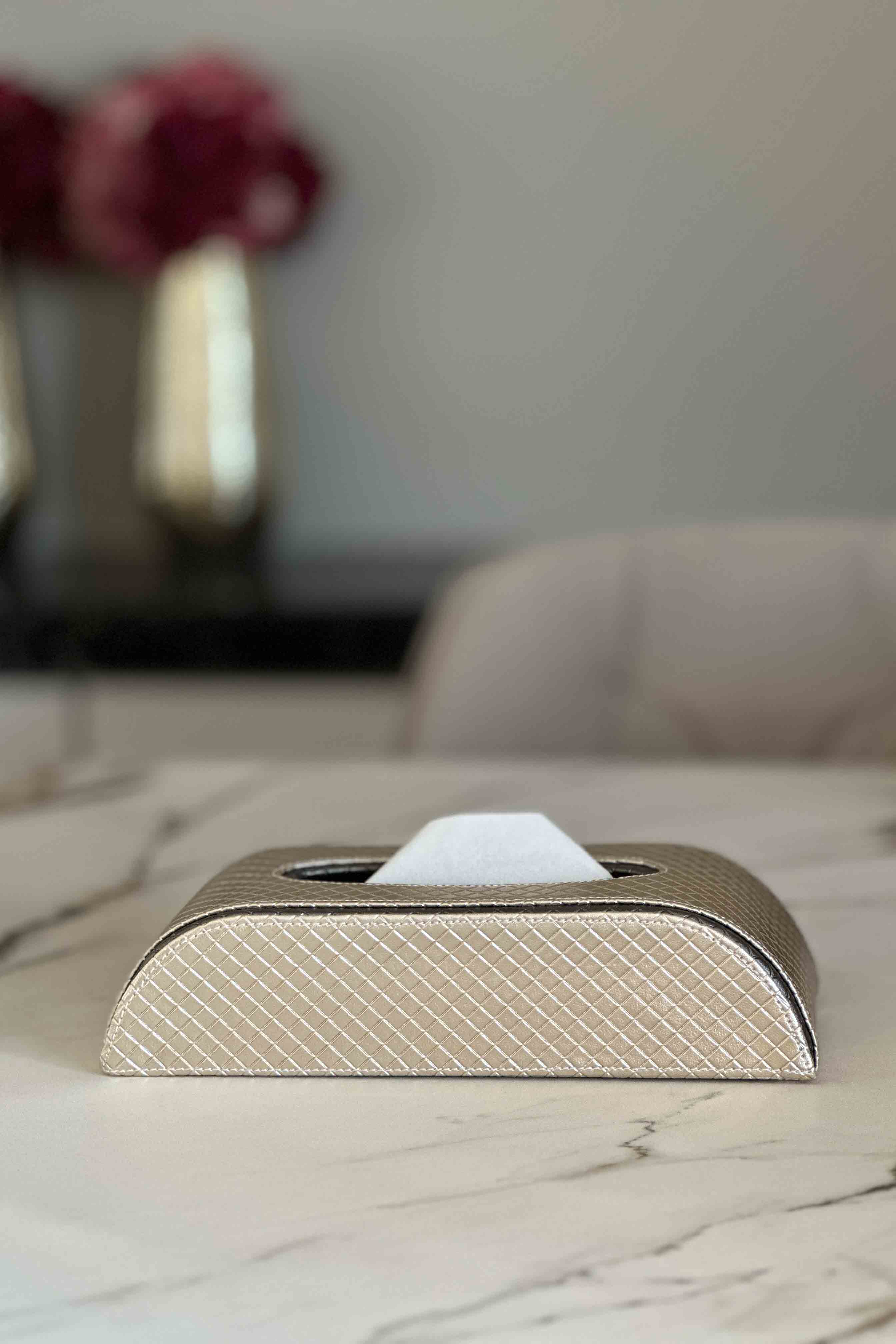 Braided Gold & Grey Car Tissue Box