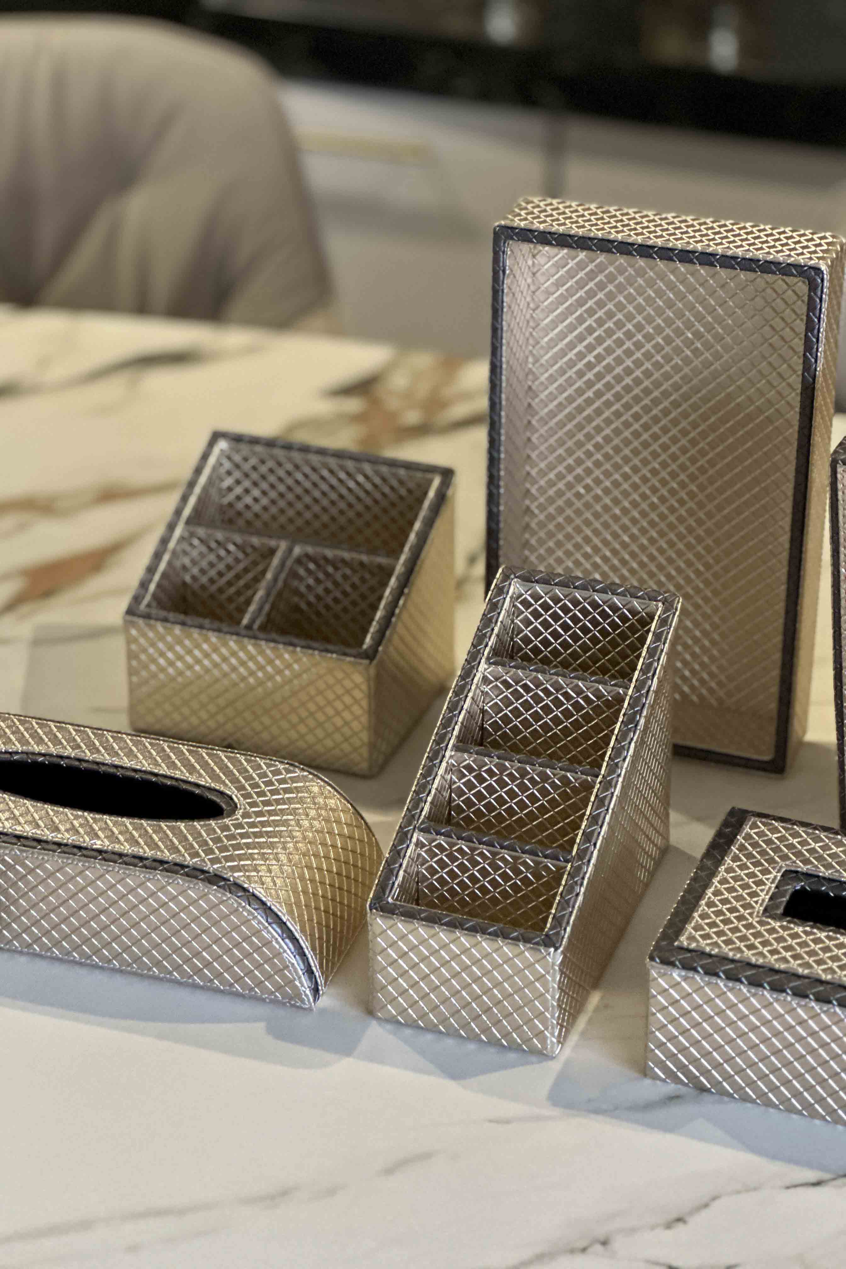 Braided Gold & Grey Car Tissue Box