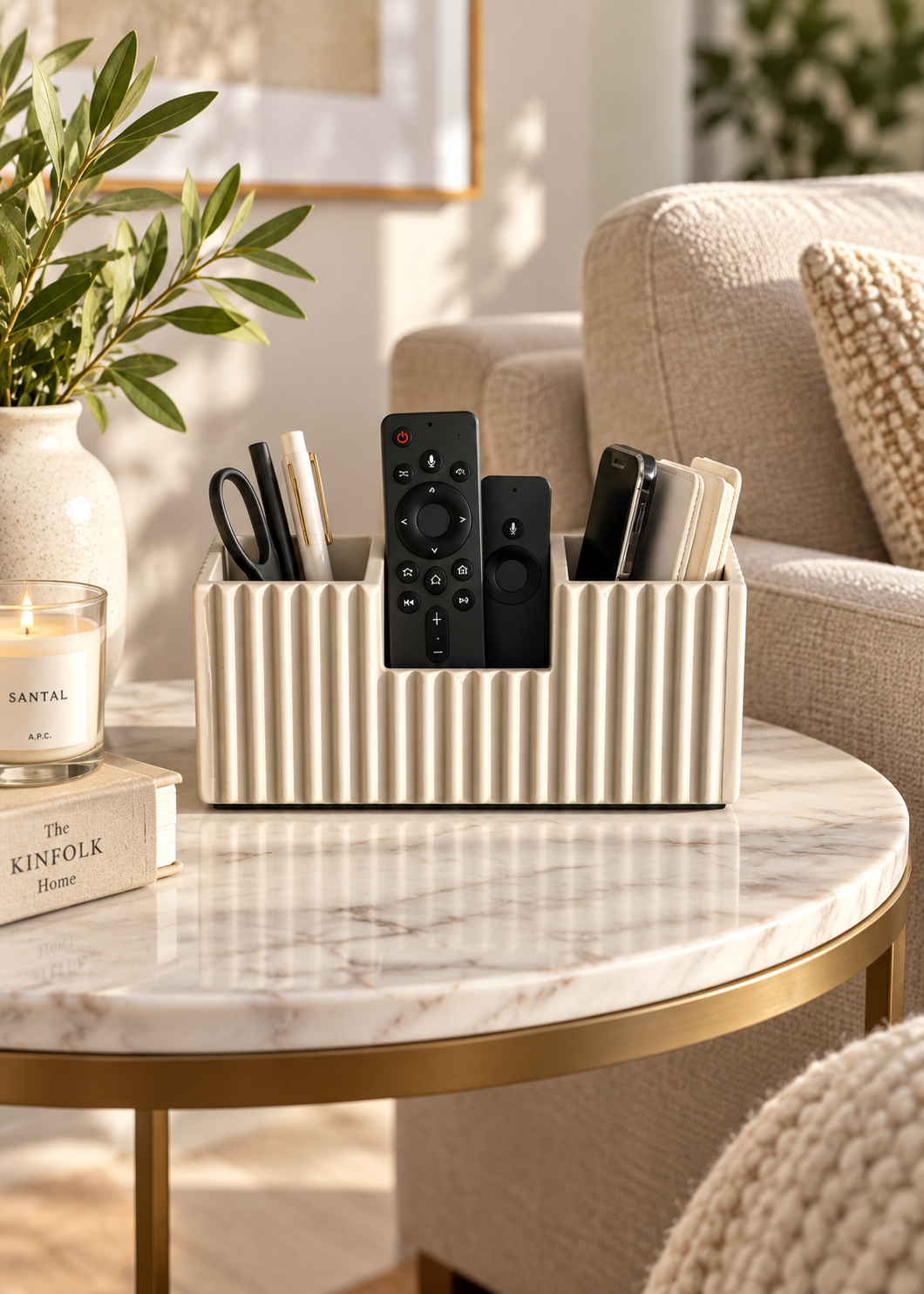 Imperium Fluted Desk Organiser - Beige