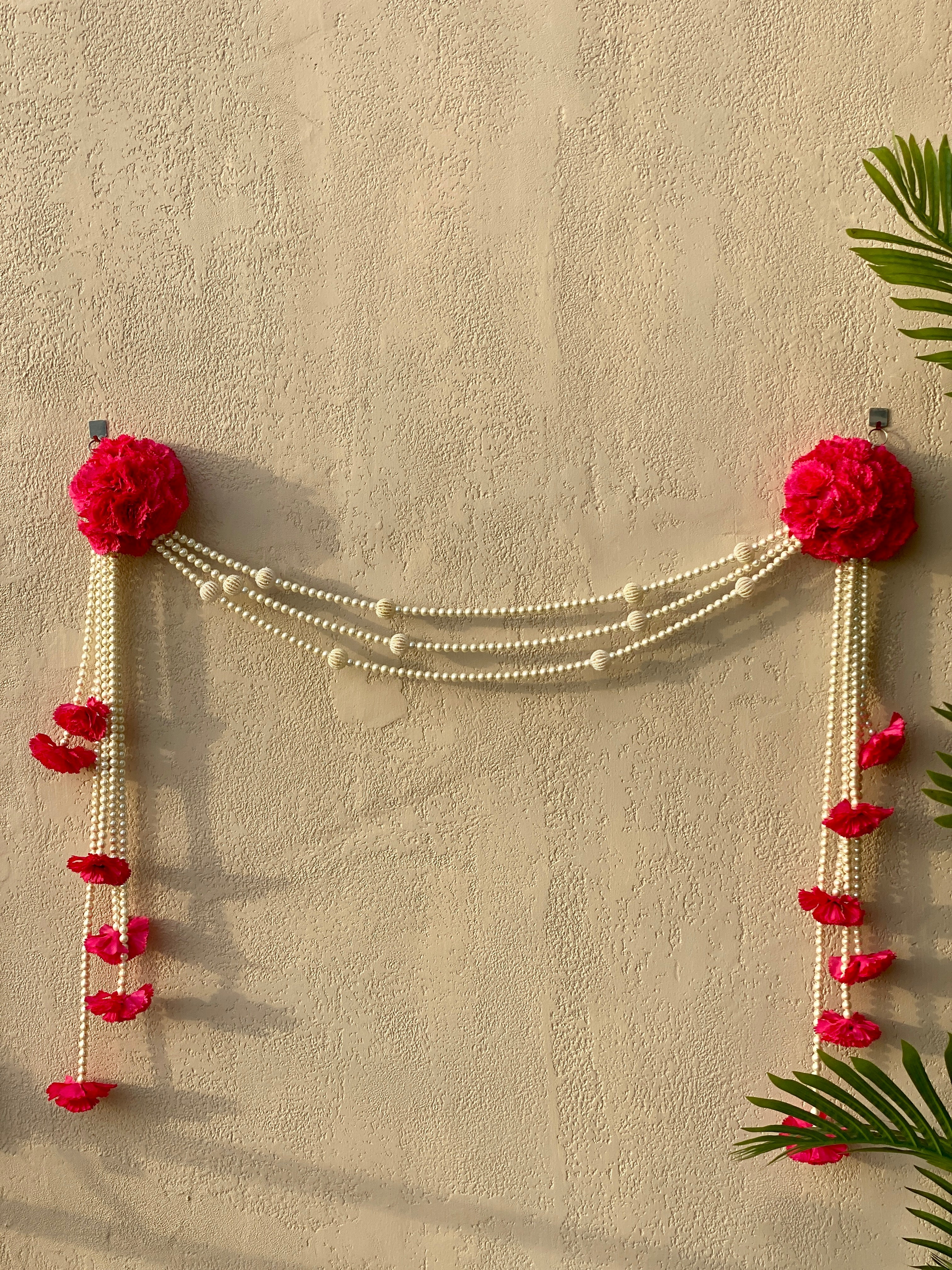 Carnation Pearls Toran - Dark Pink
