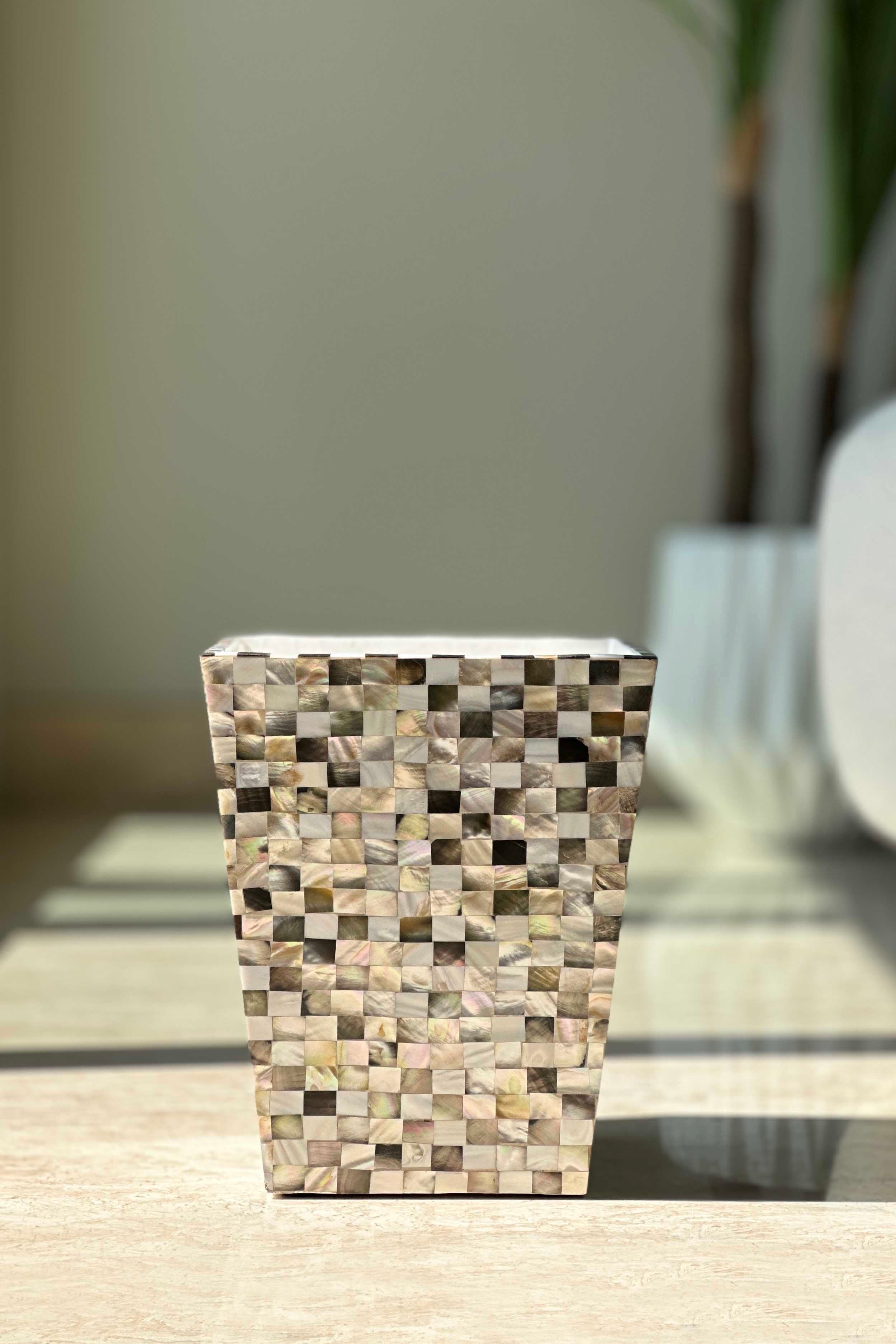 Mother Of Pearl Black & White Dustbin