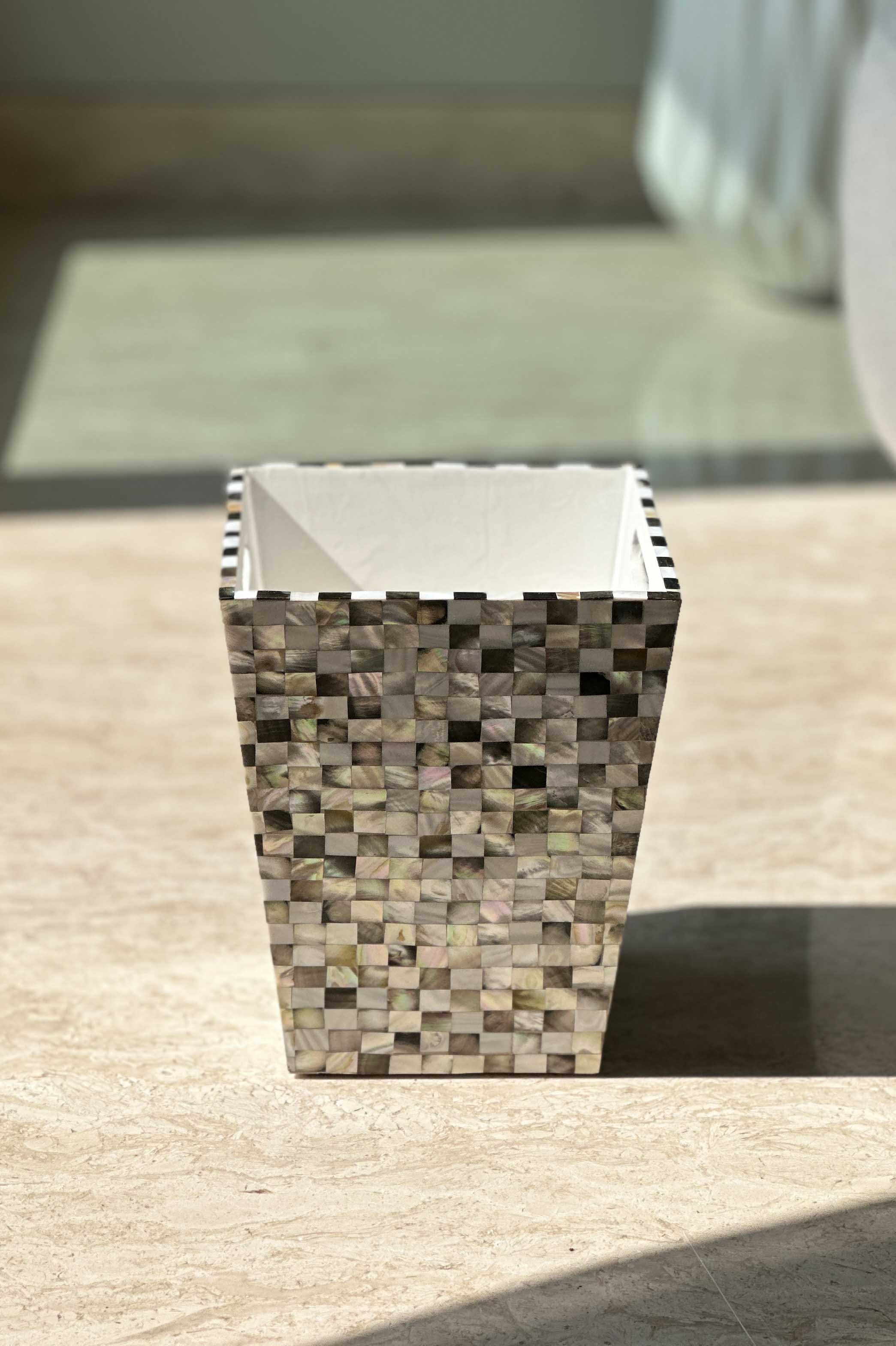 Mother Of Pearl Black & White Dustbin