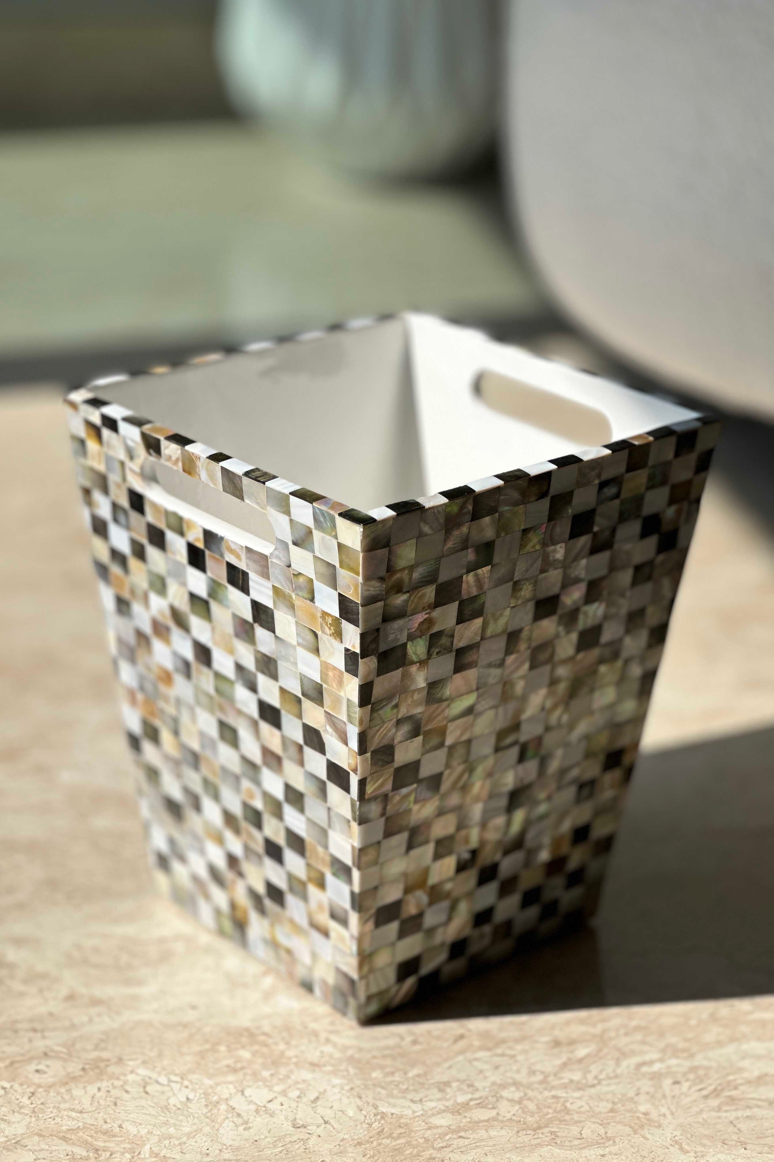 Mother Of Pearl Black & White Dustbin
