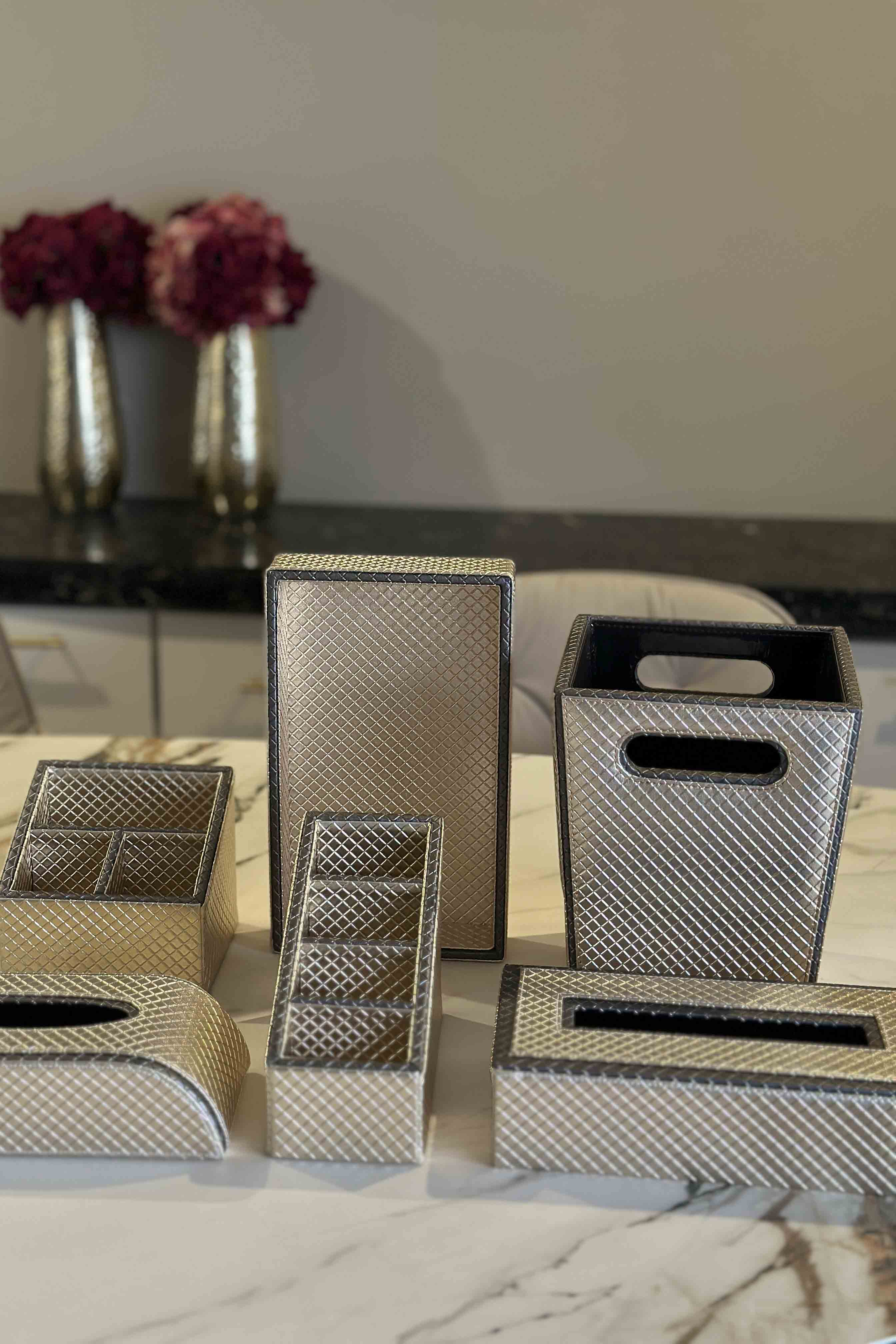 Braided Gold & Grey Dustbin