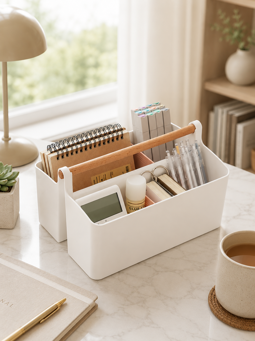 Storage Caddy with Adjustable Dividers - Pink