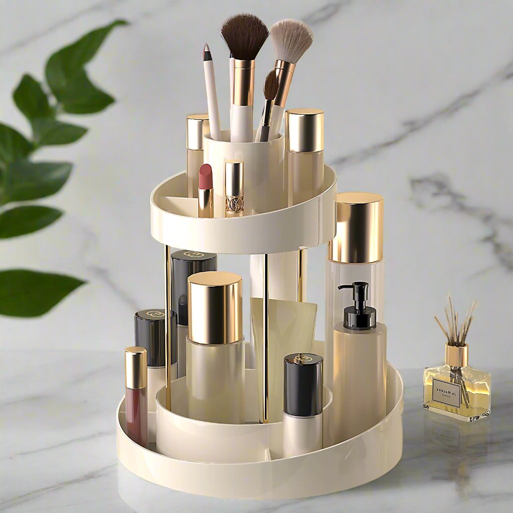 Two Tier Vanity Makeup Organiser - Cream