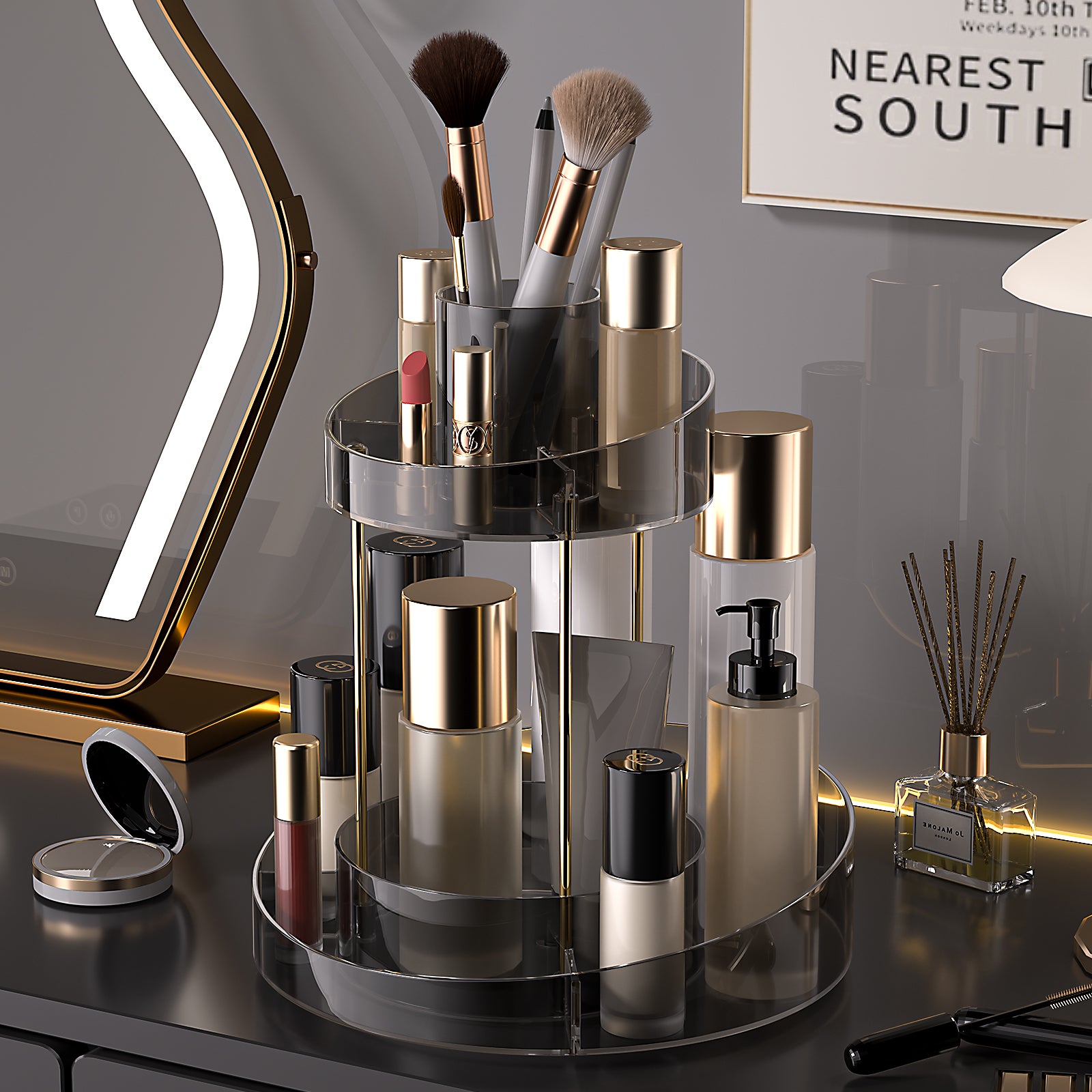 Two Tier Vanity Makeup Organiser Grey