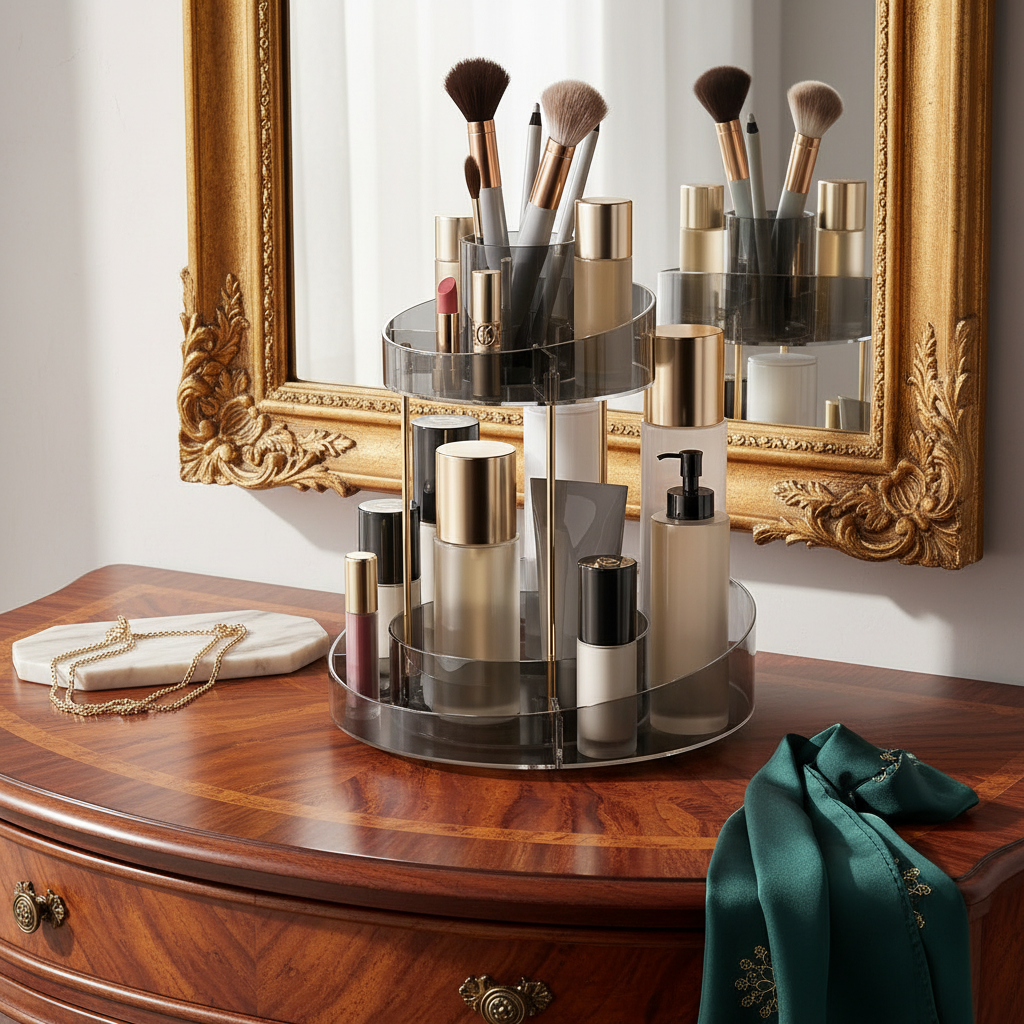 Two Tier Vanity Makeup Organiser - Grey