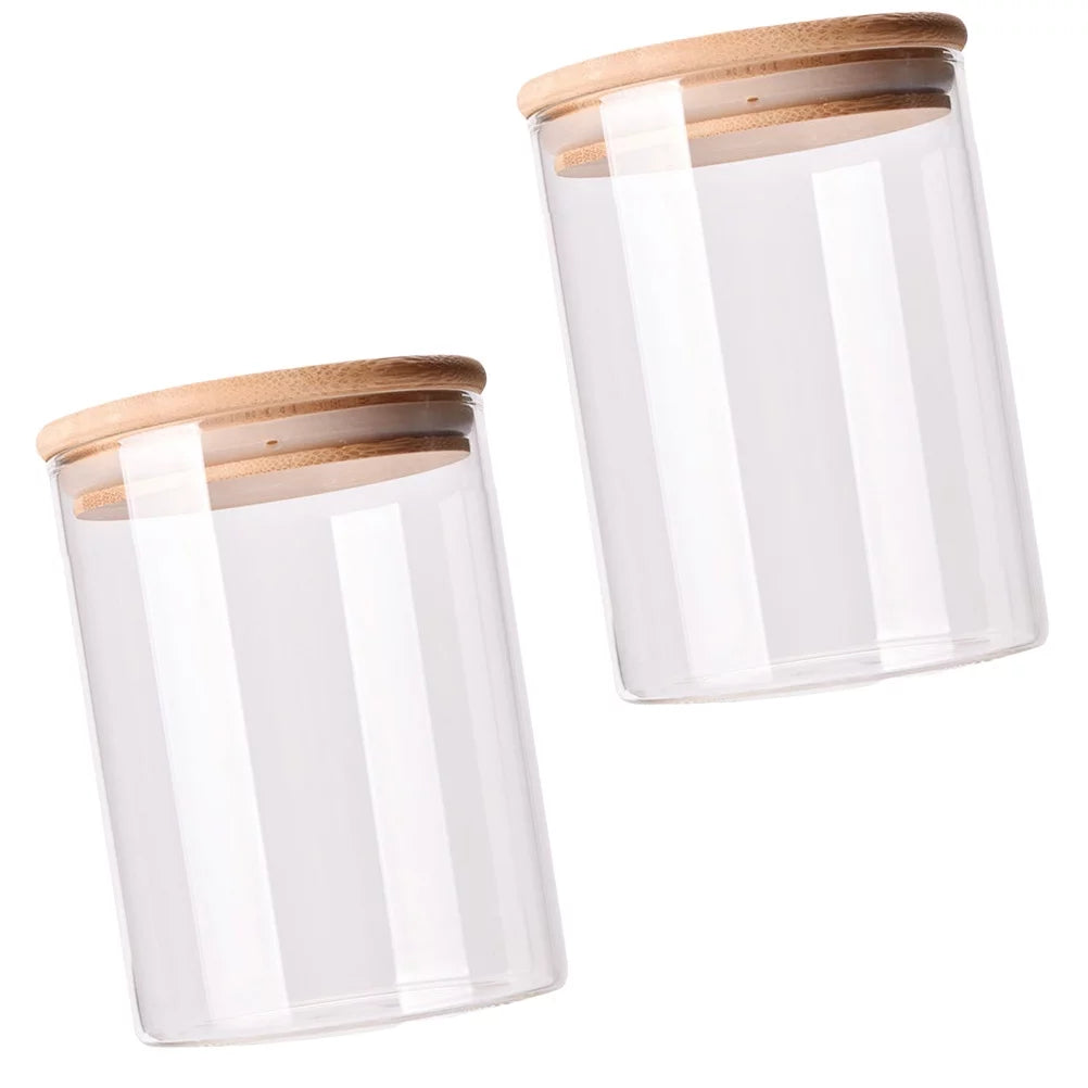 Glass Airtight Container With Wooden Lid - Medium (Set Of 2)