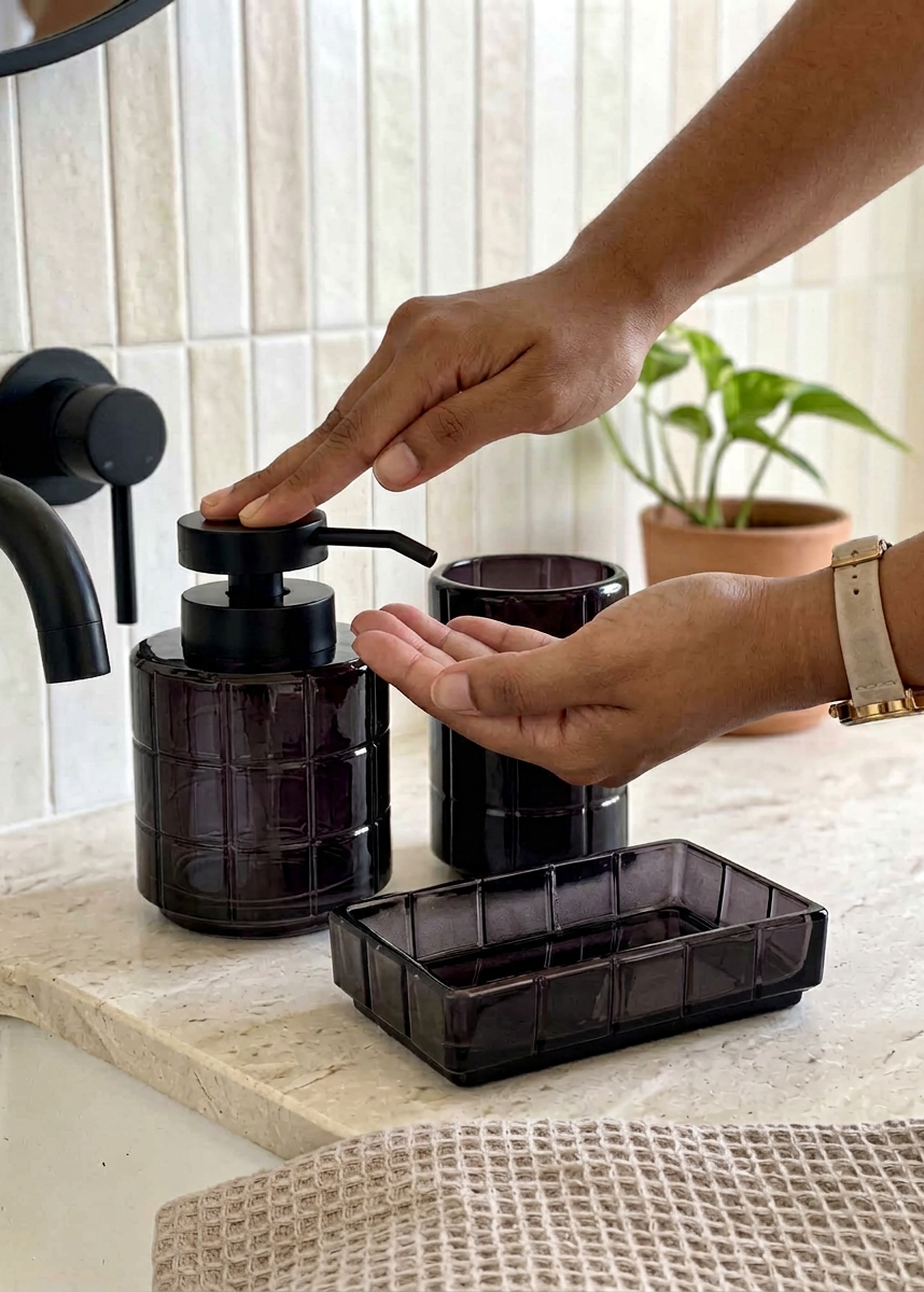 Cube Bathroom Set – Black (Set of 3)