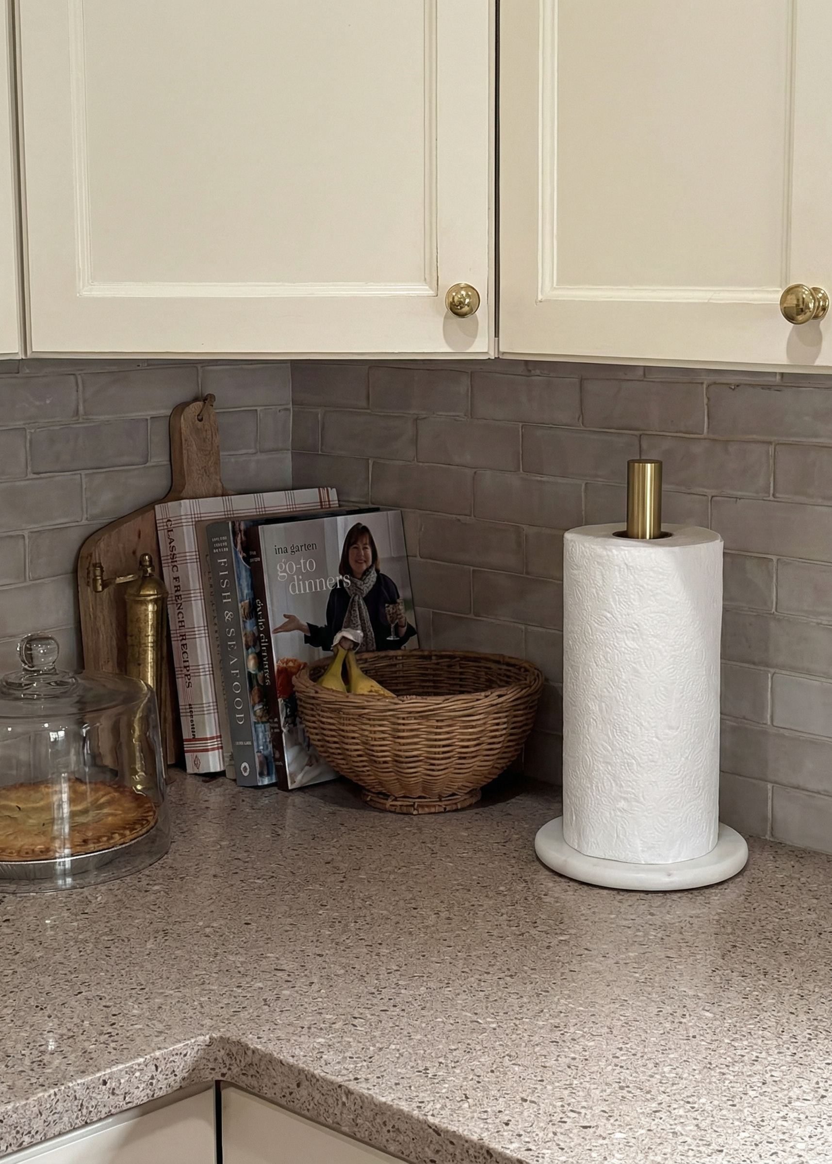 Kitchen Marble Towel Roll Holder - White & Gold