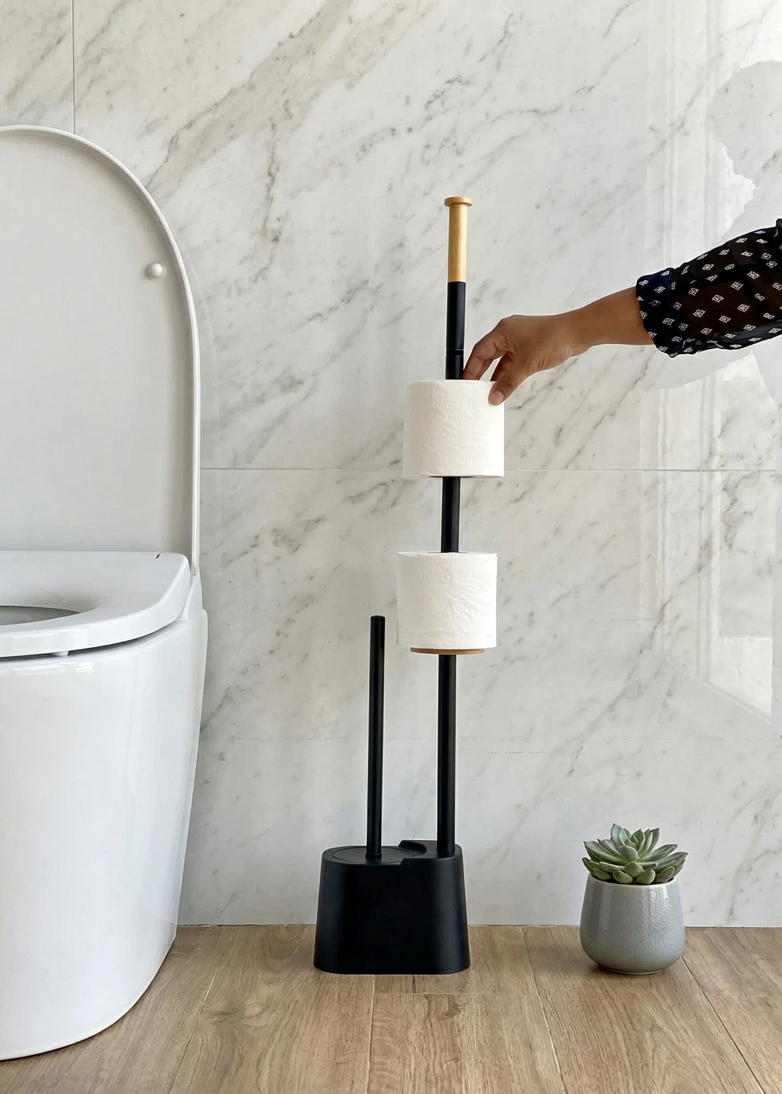 Axis Toilet Paper Holder With Brush - Black