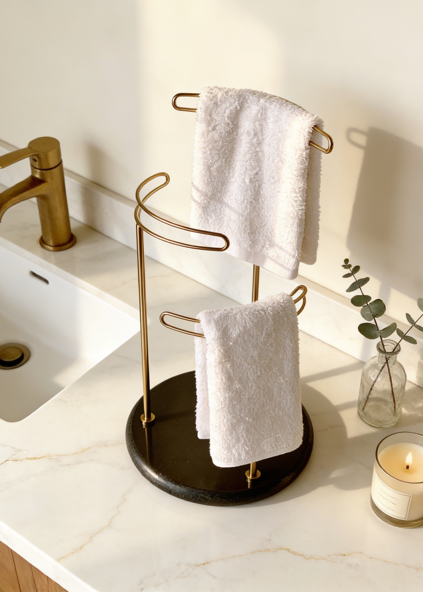 Opal Hand Towel Stand - Black & Gold
