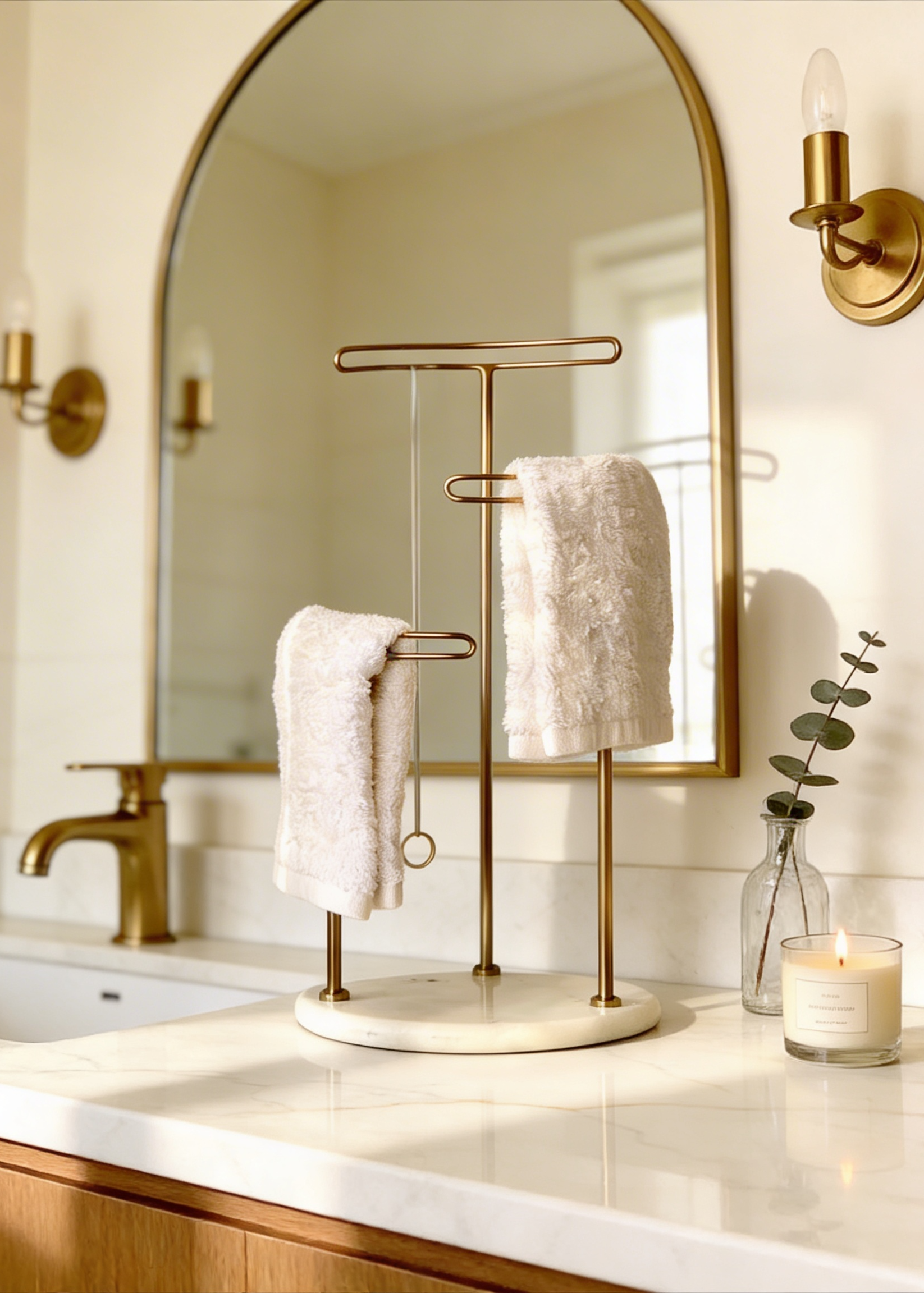Opal Hand Towel Stand - White & Gold