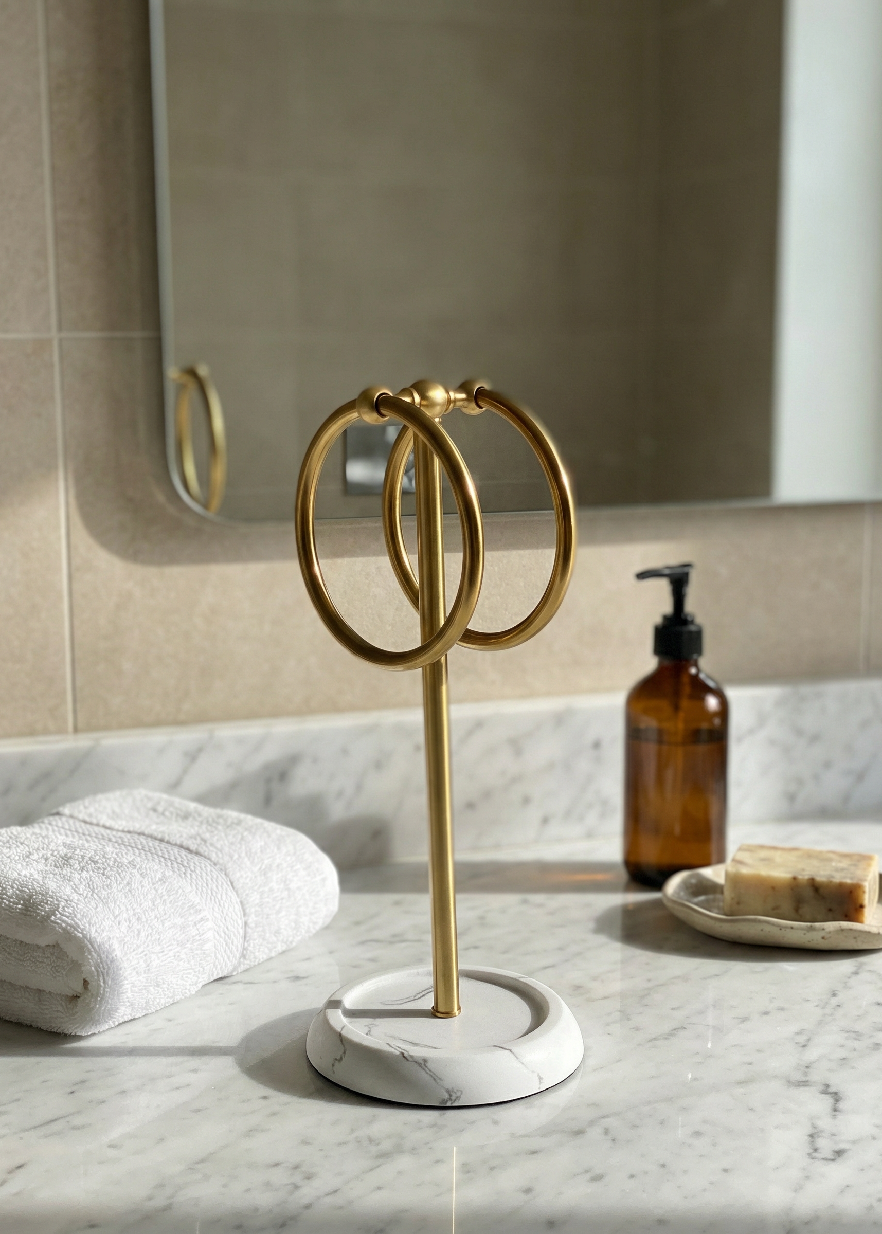 Dual Ring Hand Towel Stand - White