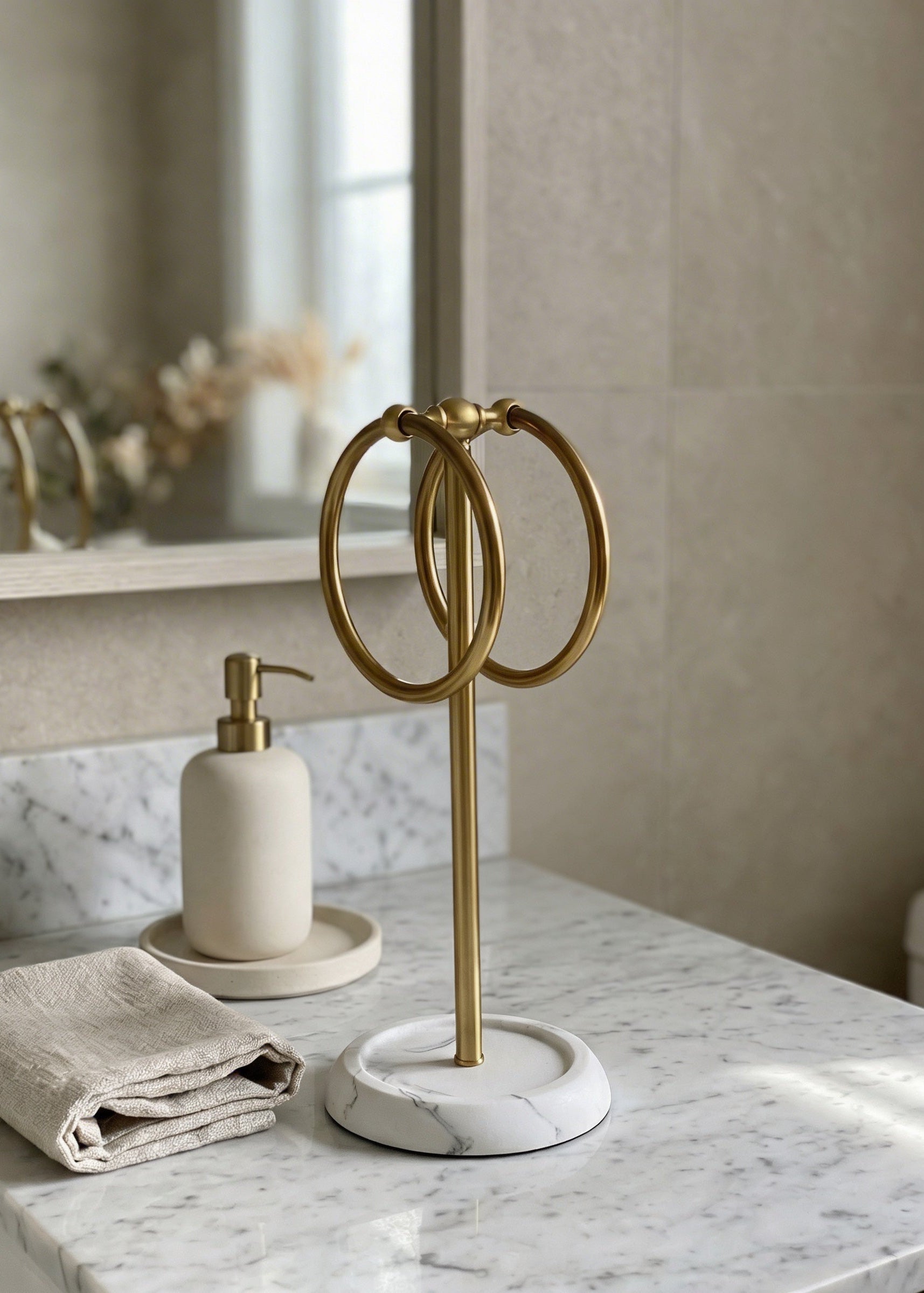 Dual Ring Hand Towel Stand - White