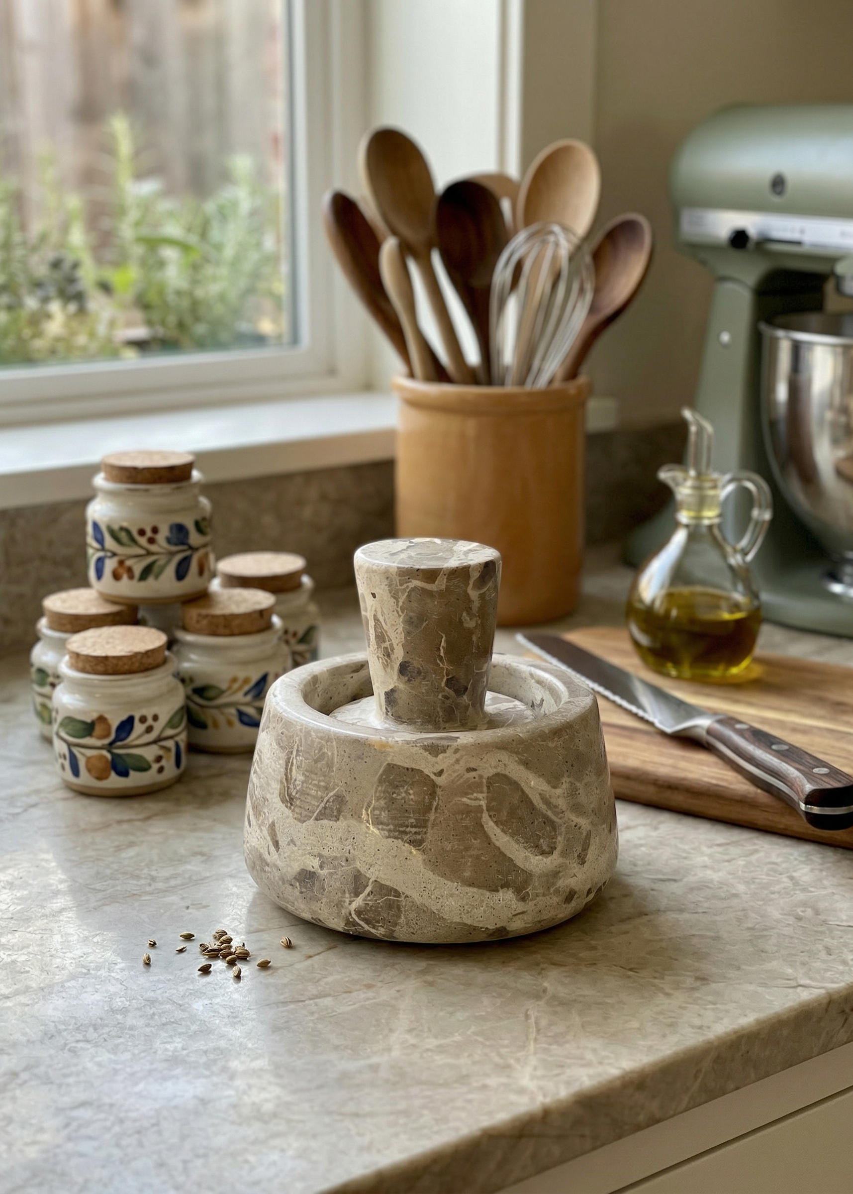 Capri Marble Mortar Pestle - Beige