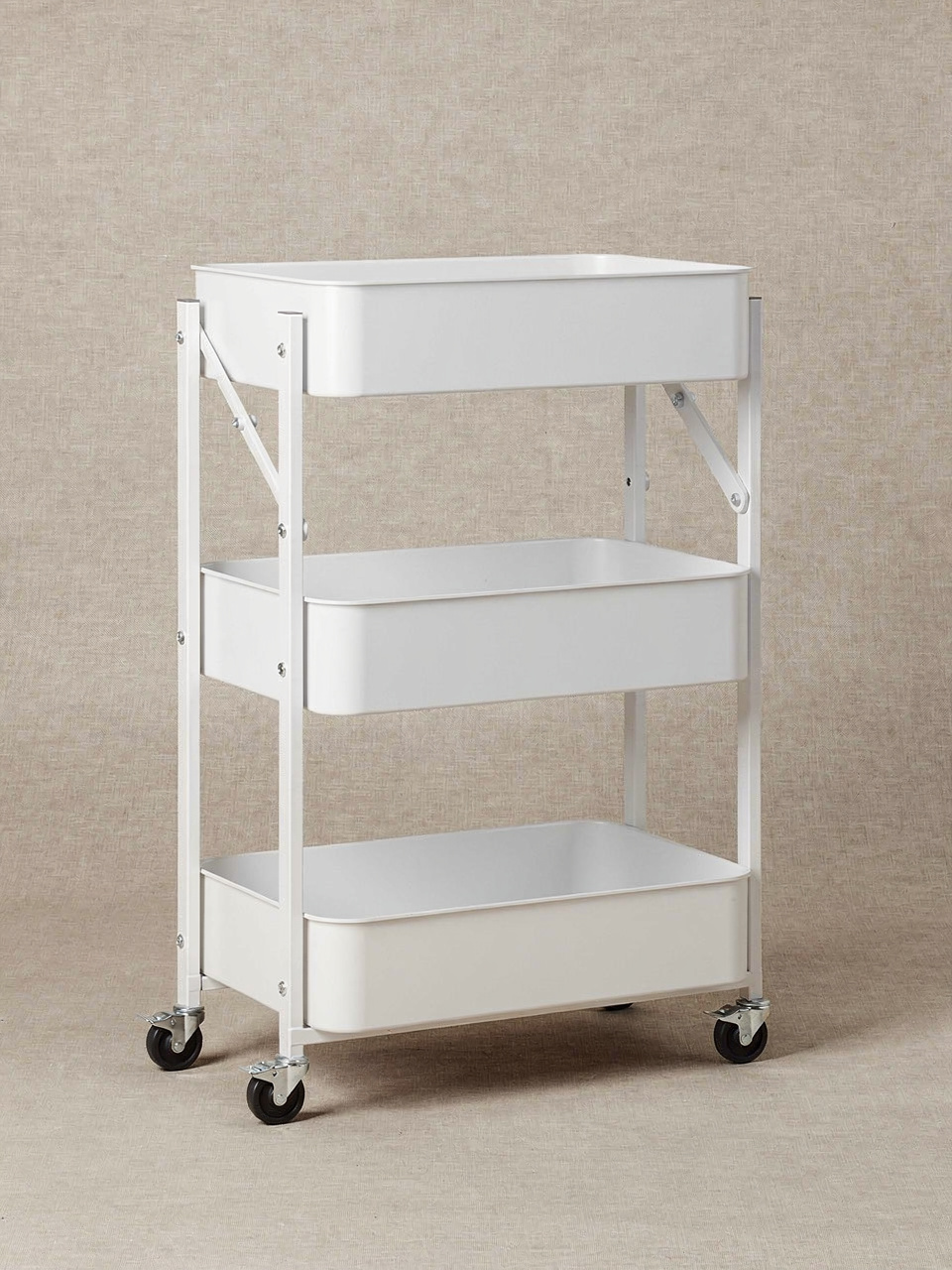 Foldable 3-Tier Rolling Utility Cart - White