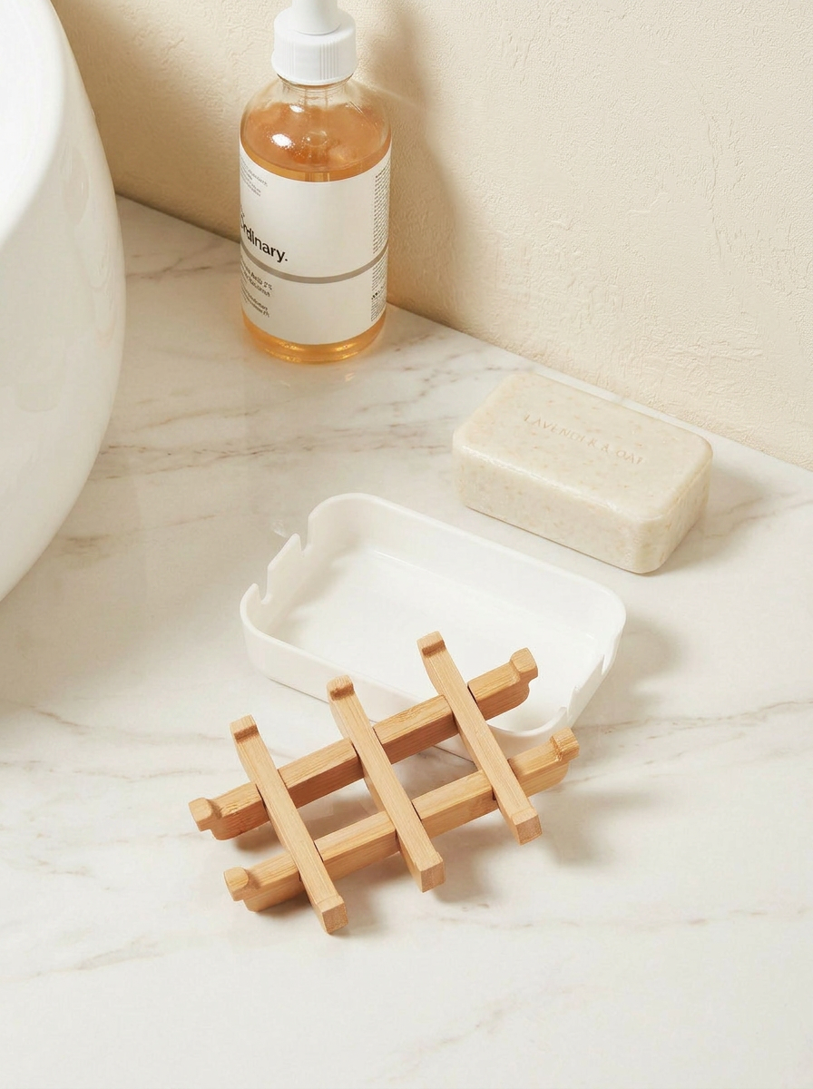 Soap Holder with Drain Tray - White