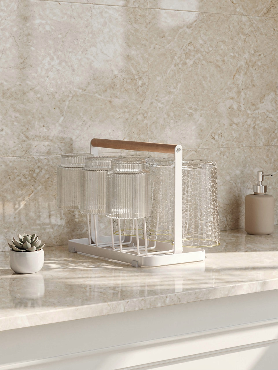 Wooden Handle Glass Holder White
