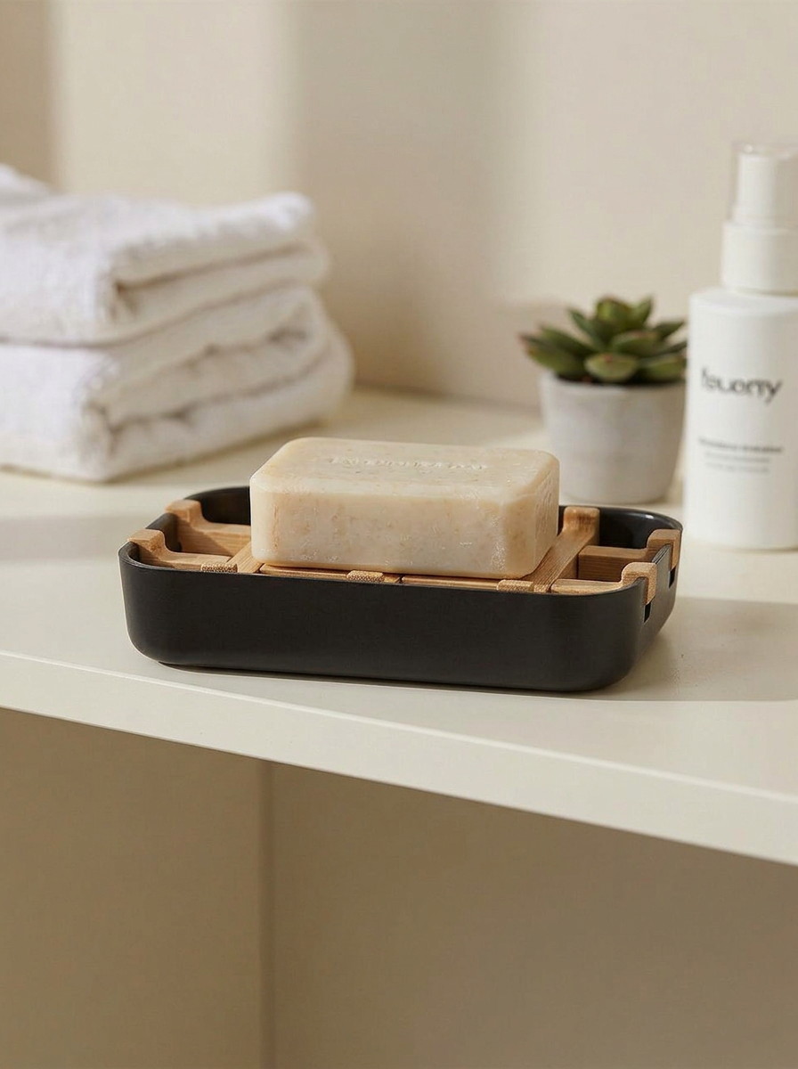 Soap Holder with Drain Tray - Black