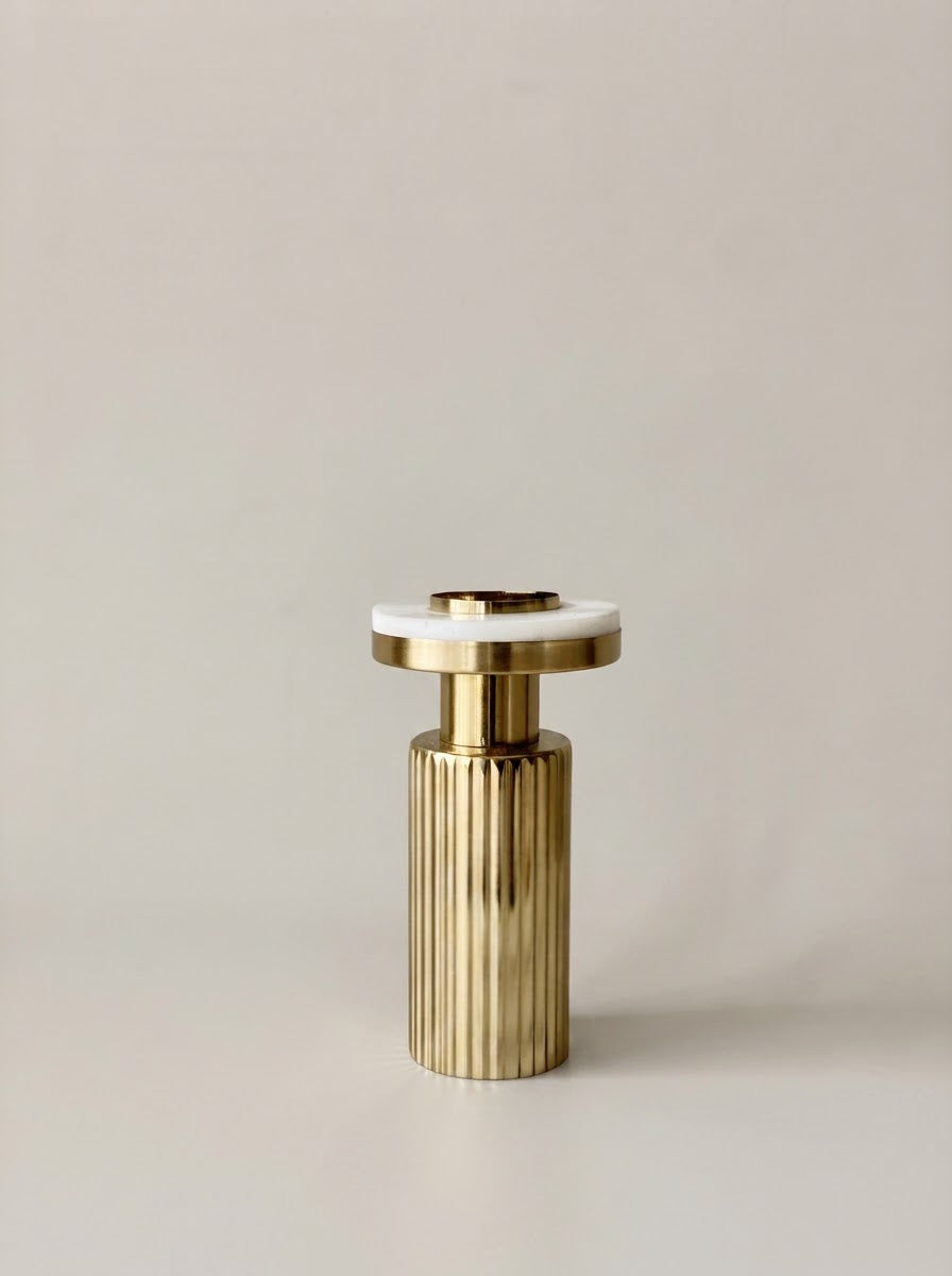 Gold Fluted Marble Candle Holder Set