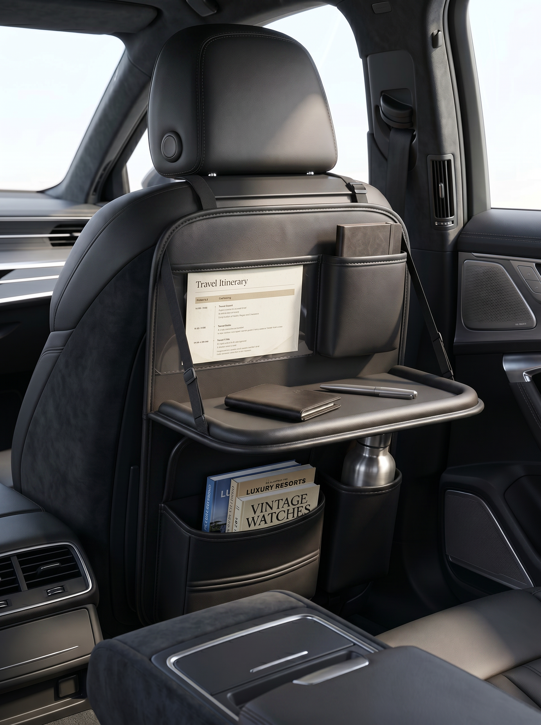 Car Back seat Organizer with Tray - Black