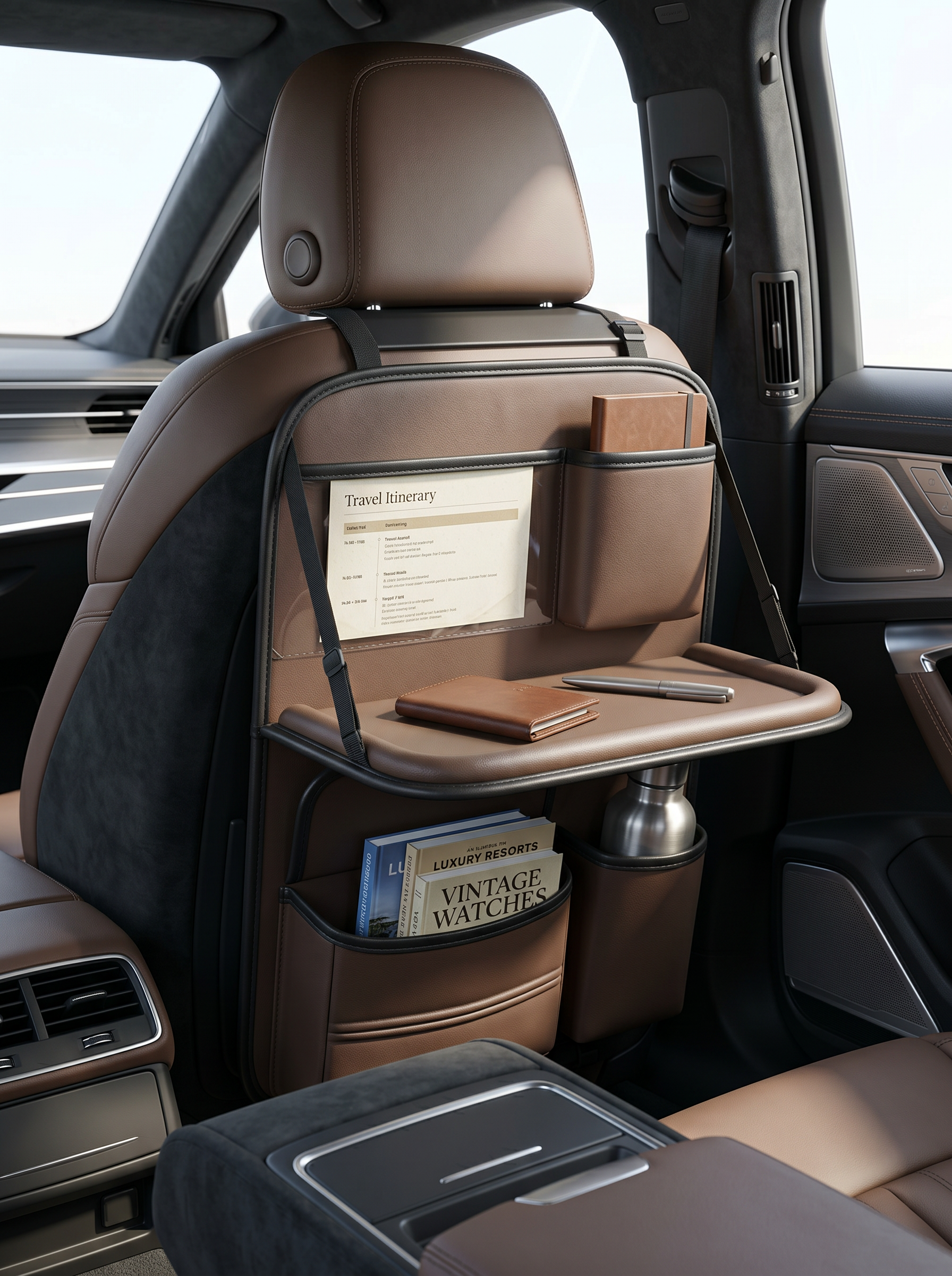 Car Back seat Organizer with Tray - Brown