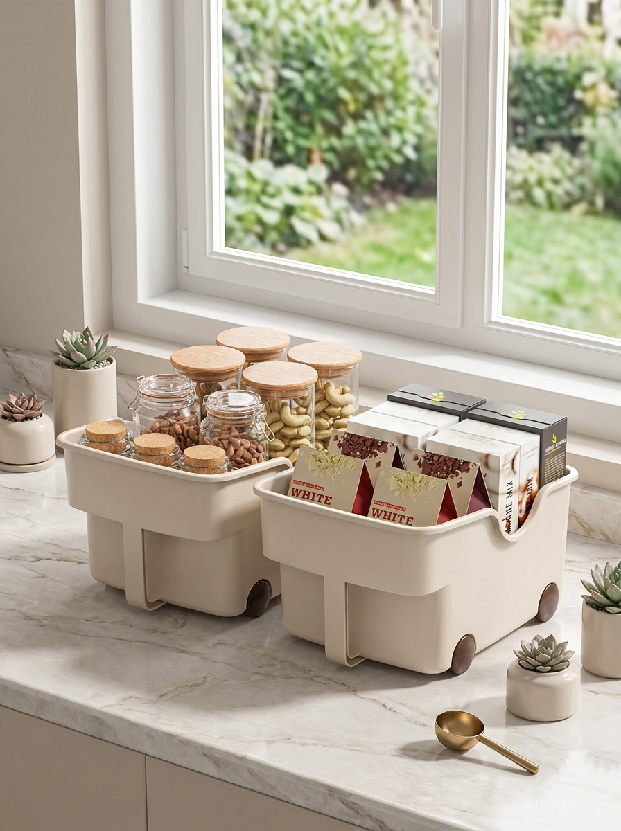 Multi-purpose basket with wheels long type (Set of 2)