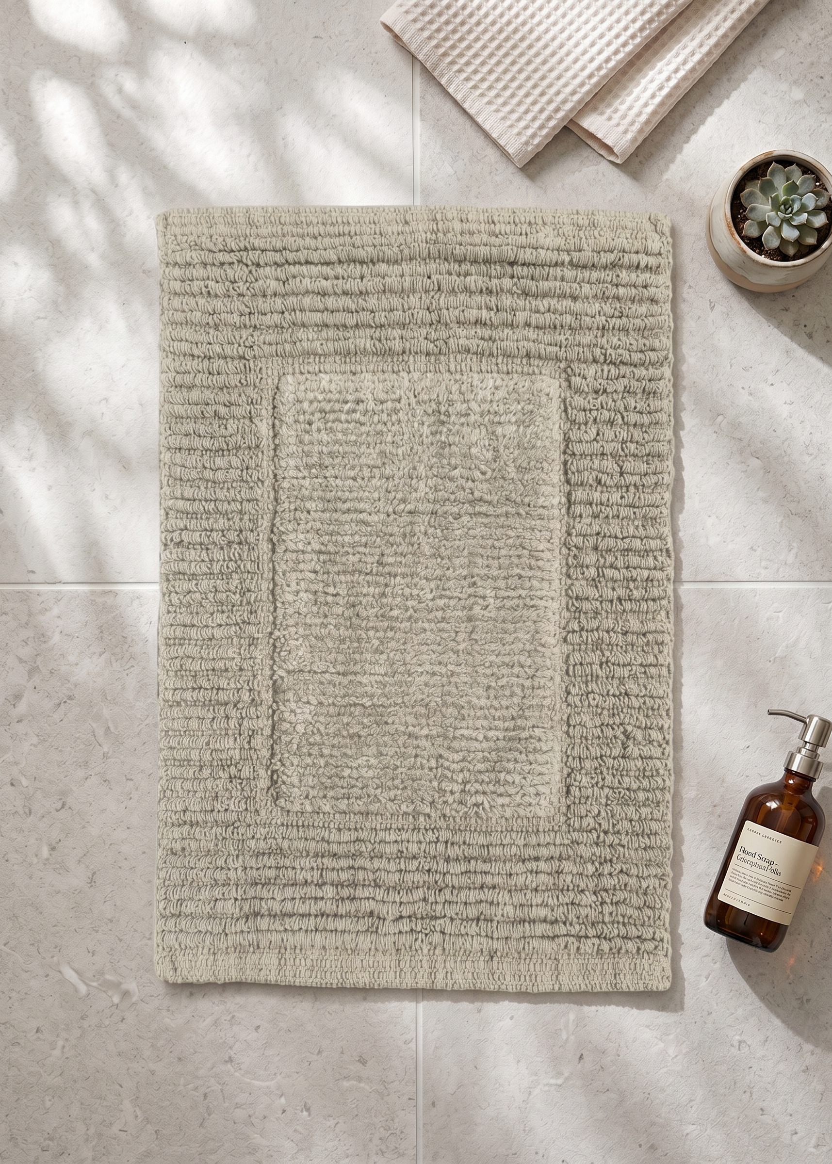 Mysa Anti Slip - Woven - Cotton Bath Mat - Beige - 45 x 30 cm