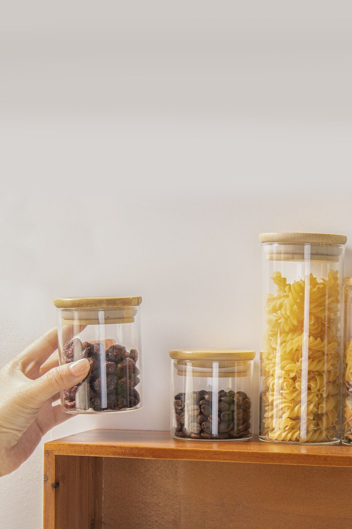 Glass Airtight Spice Jar With Wooden Lid - Set Of 12