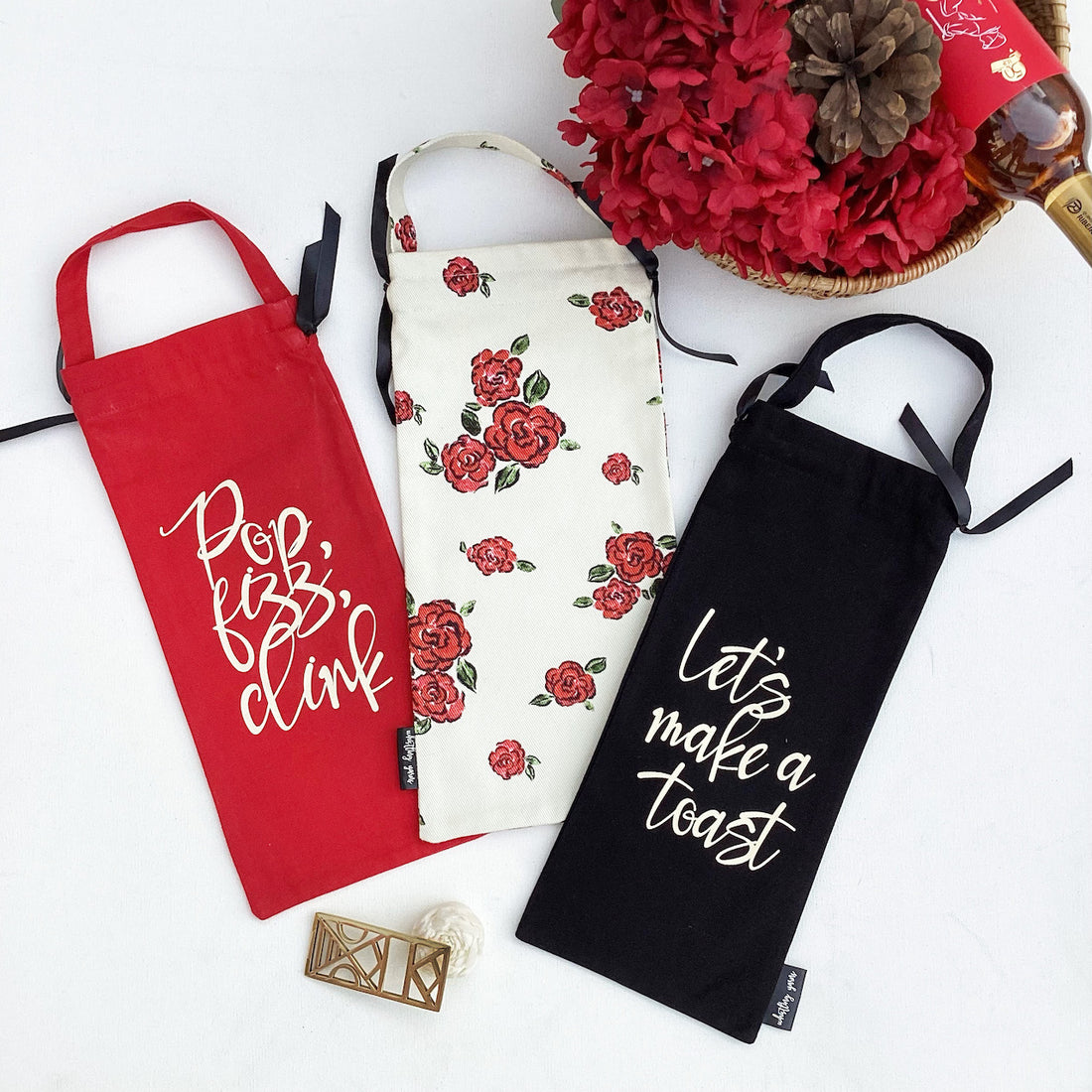 Wine Bags (Roses Are Red) - Pack Of 3