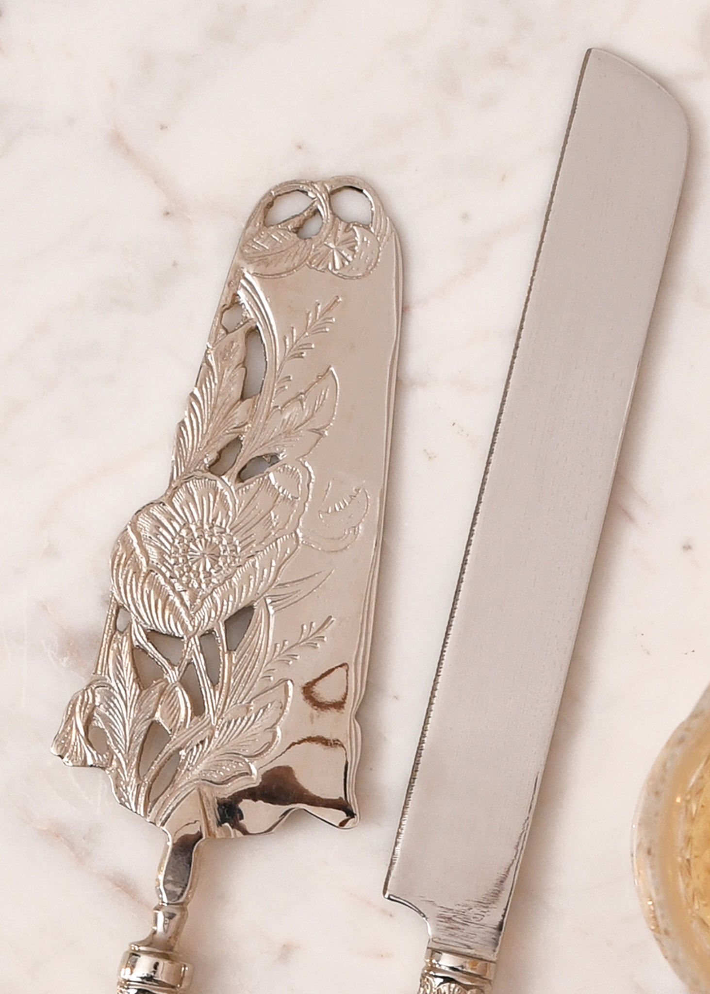 Royal Floral Bloom Cake Knife And Server - Silver