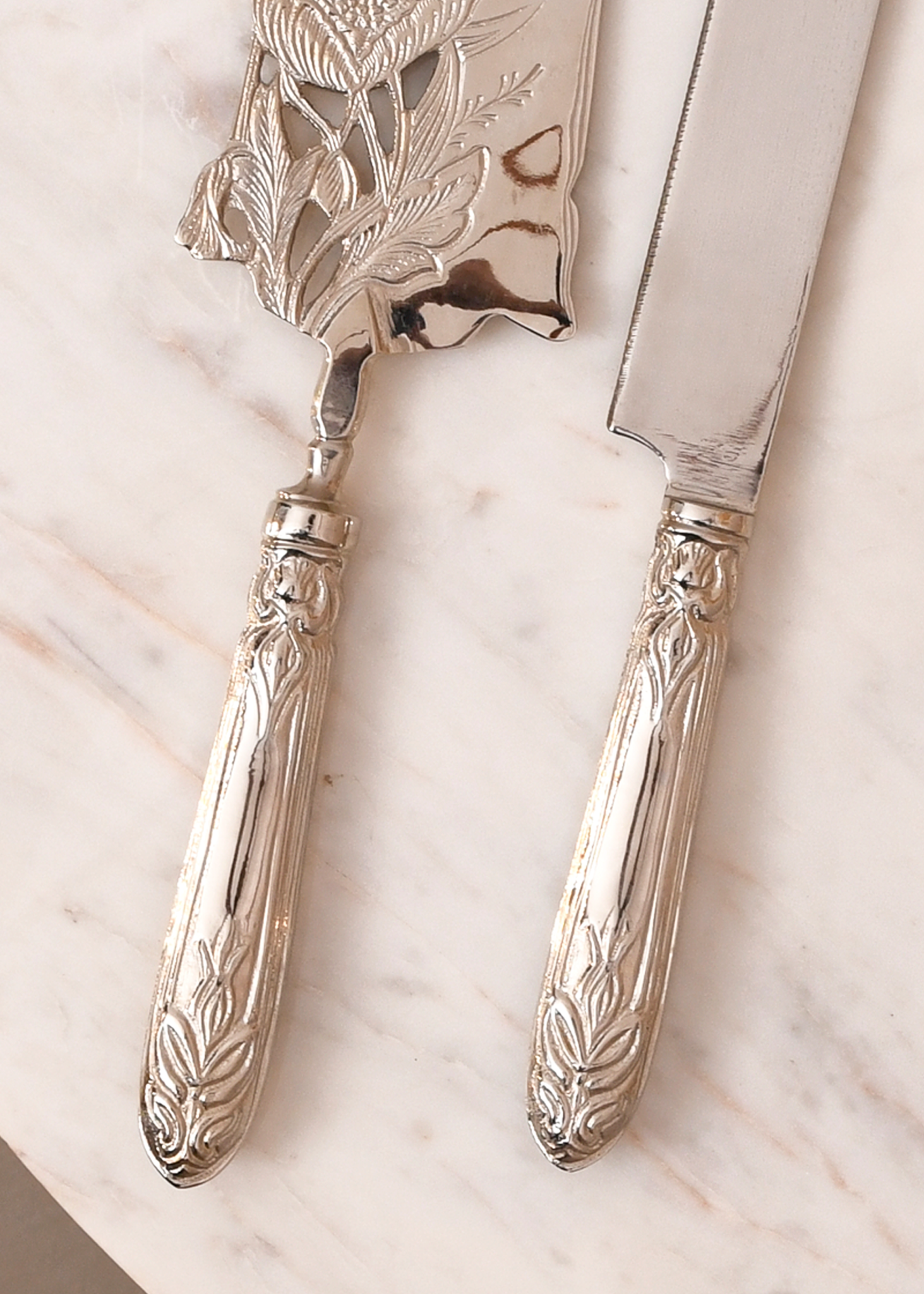 Royal Floral Bloom Cake Knife And Server - Silver