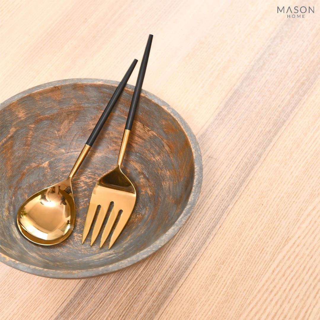 Deux Gold And Black Salad Server - Set Of 2