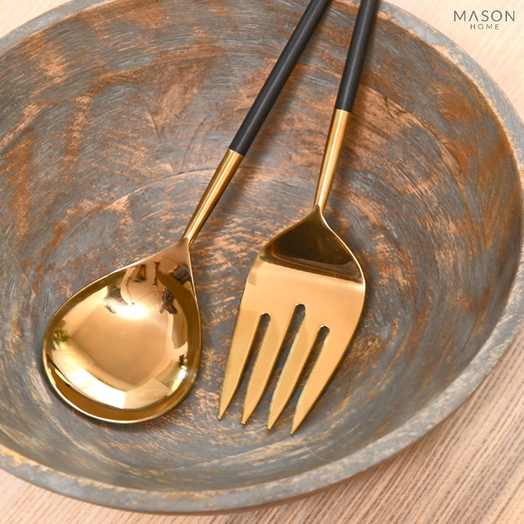 Deux Gold And Black Salad Server - Set Of 2