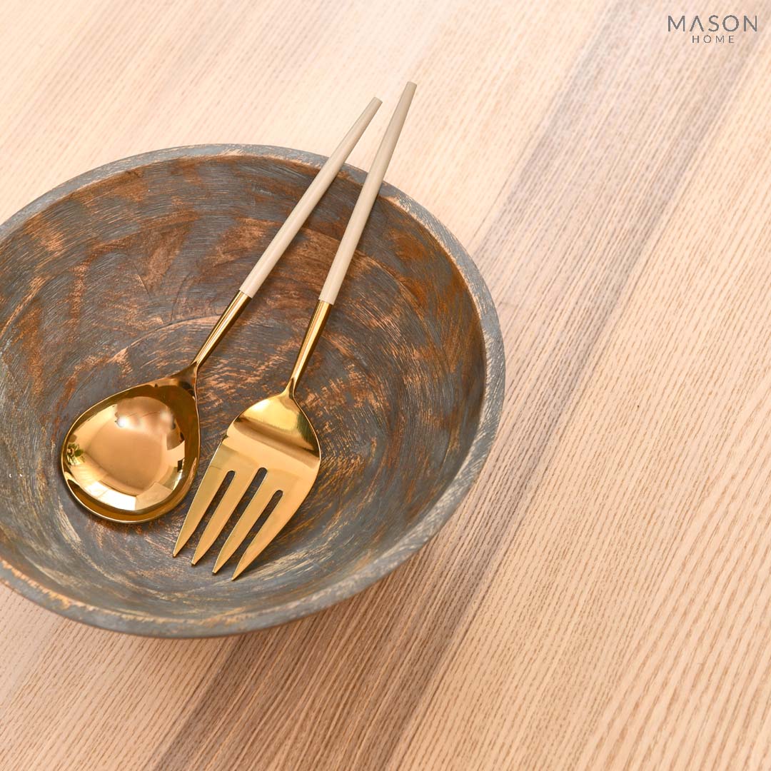 DEUX GOLD AND BEIGE SALAD SERVER - SET OF 2