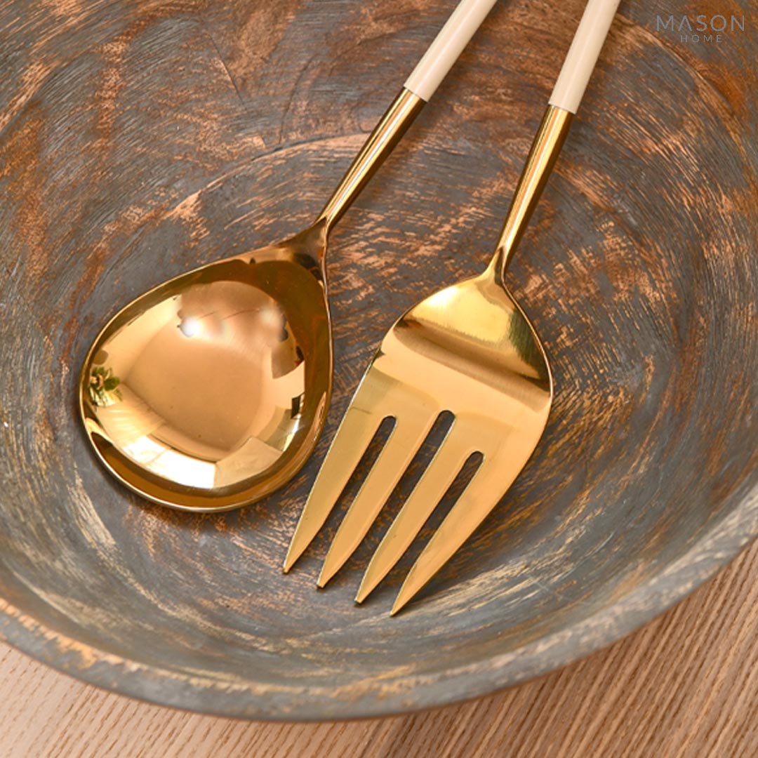 DEUX GOLD AND BEIGE SALAD SERVER - SET OF 2