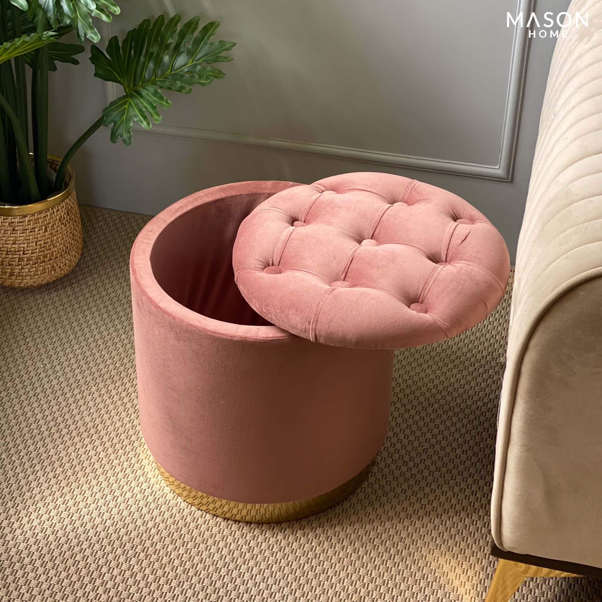 Cannes Storage Pouffe - Blush Pink