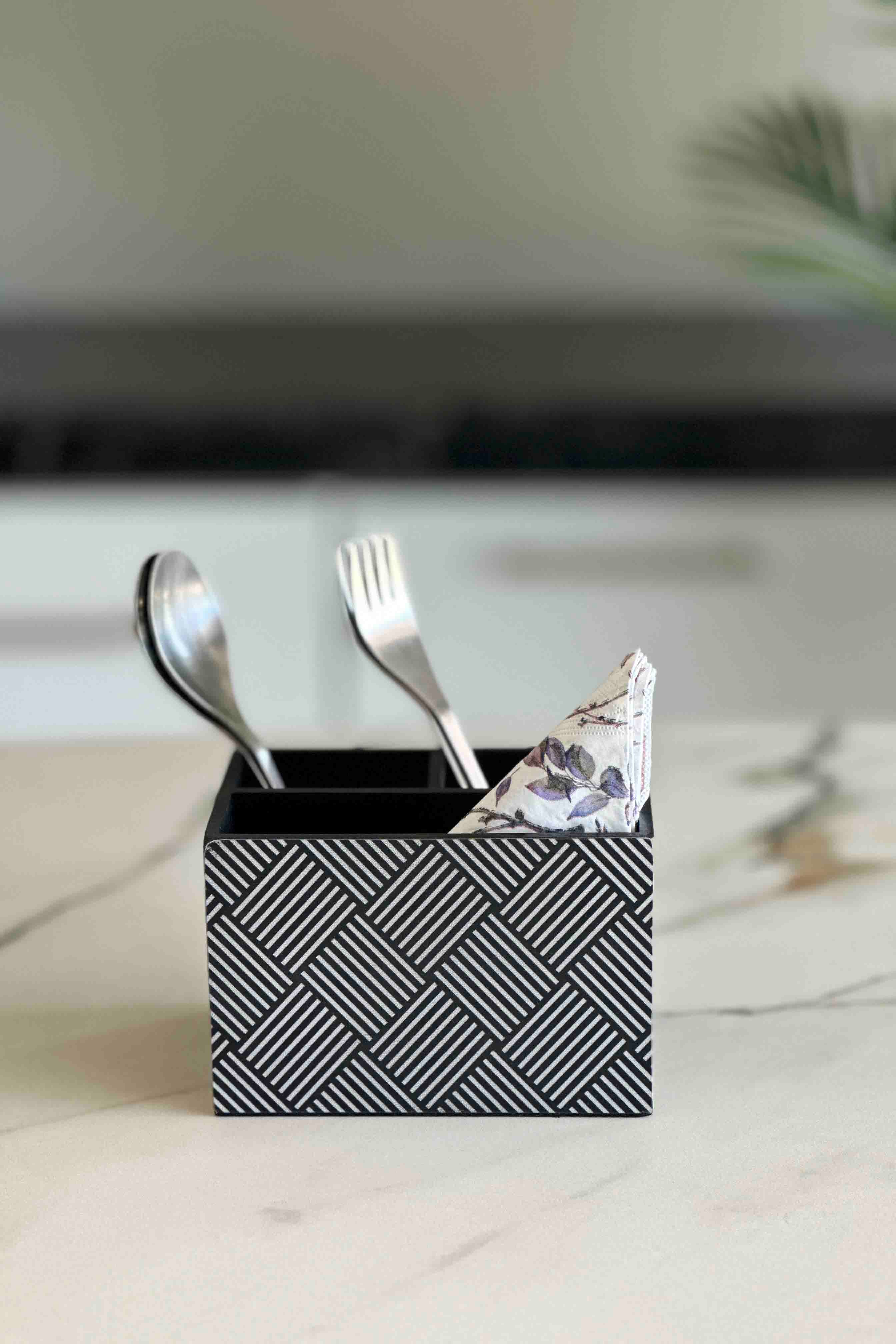 Monochrome Striped Cutlery Holder