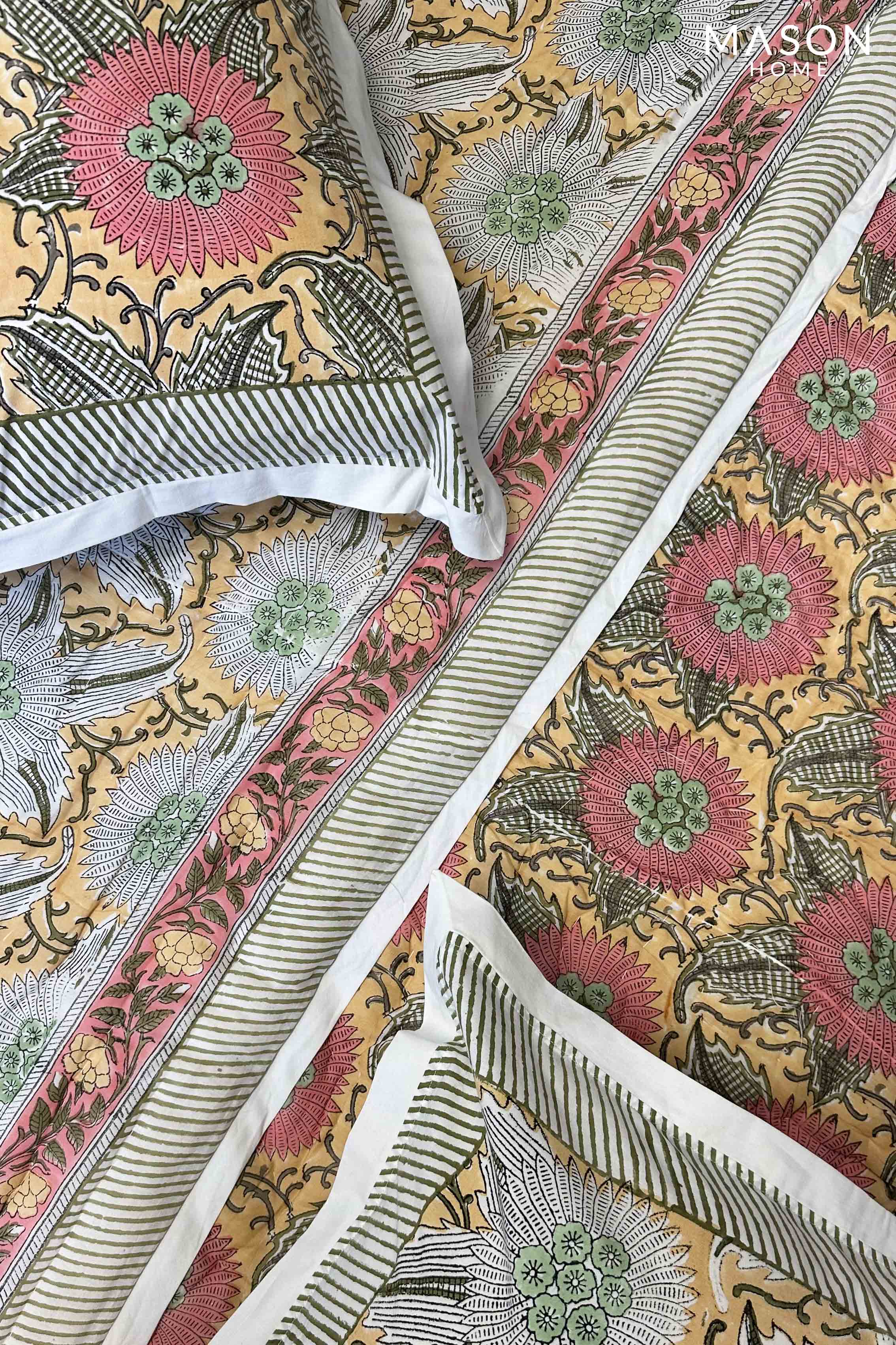 Jaisalmer Mustard Floral Reversible Quilt - Double