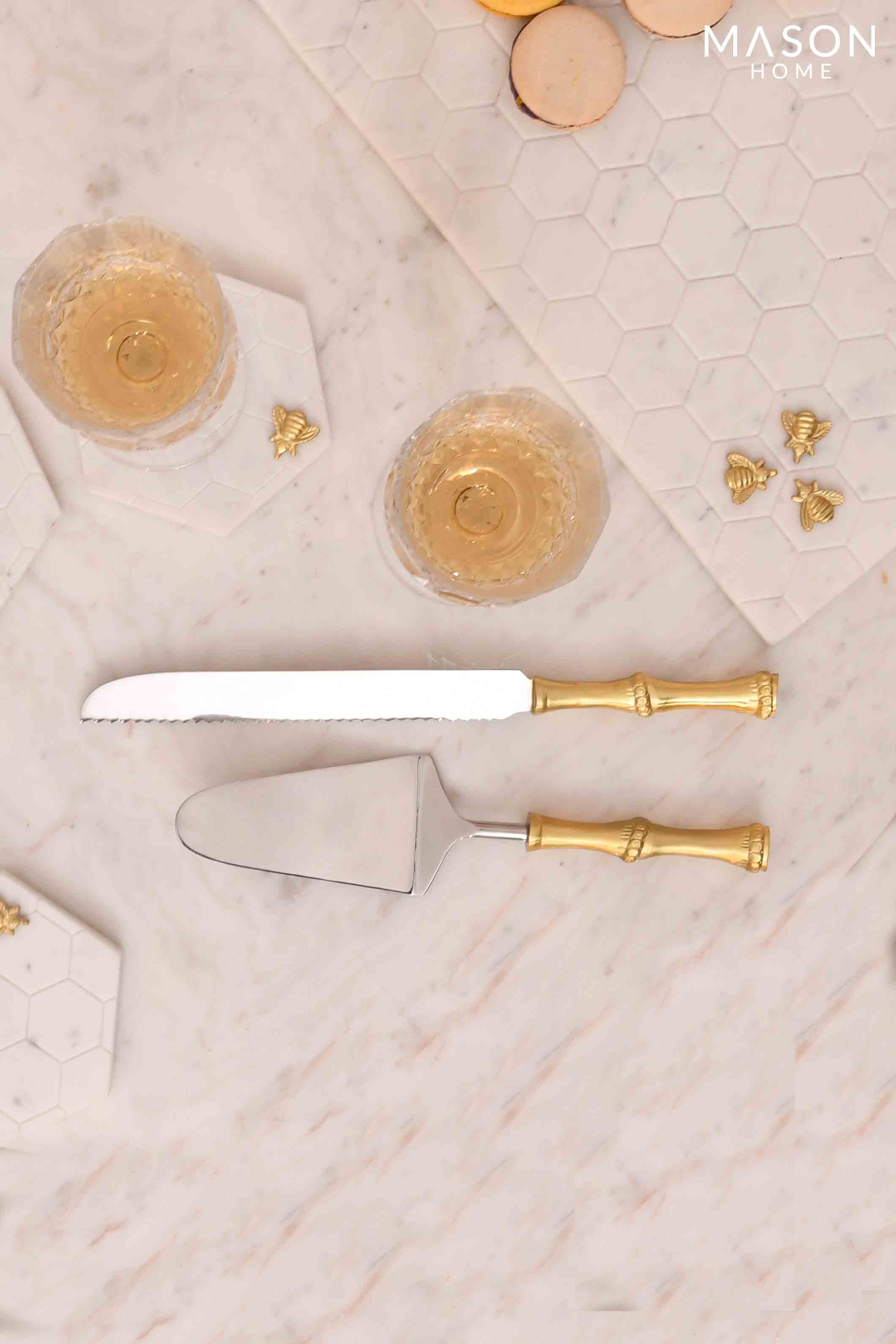 Bamboo Gold And Silver Cake Knife And Server