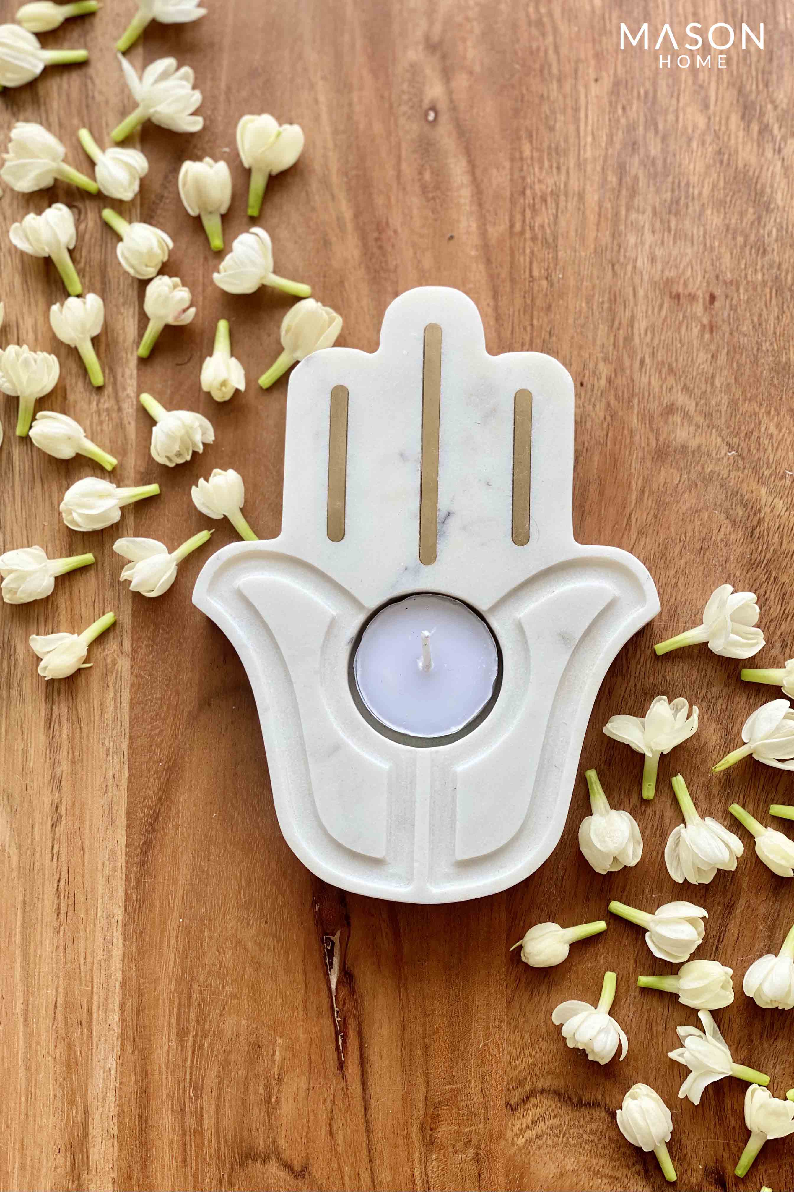 Pichola Marble And Brass Hamsa Votive Holder