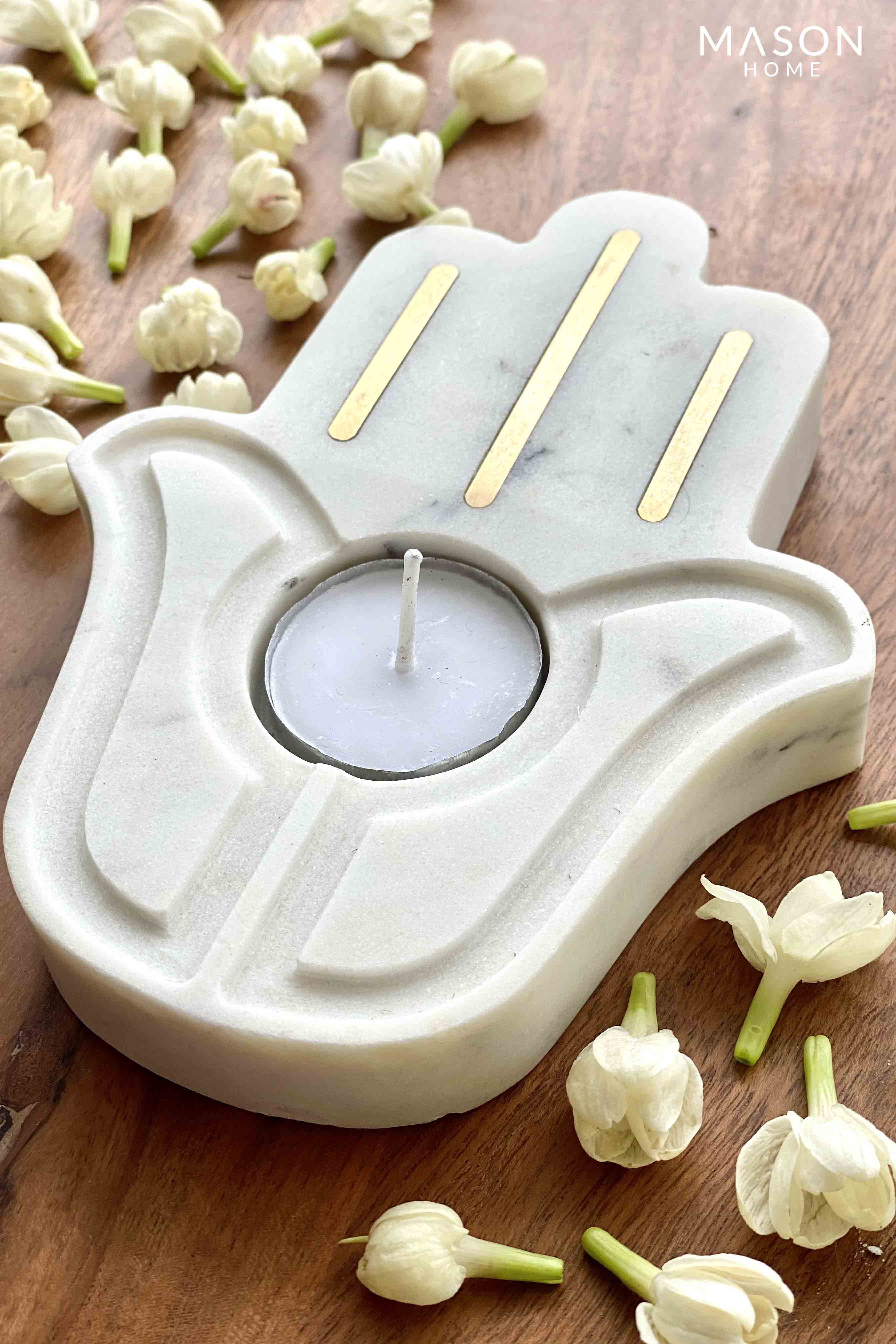 Pichola Marble And Brass Hamsa Votive Holder