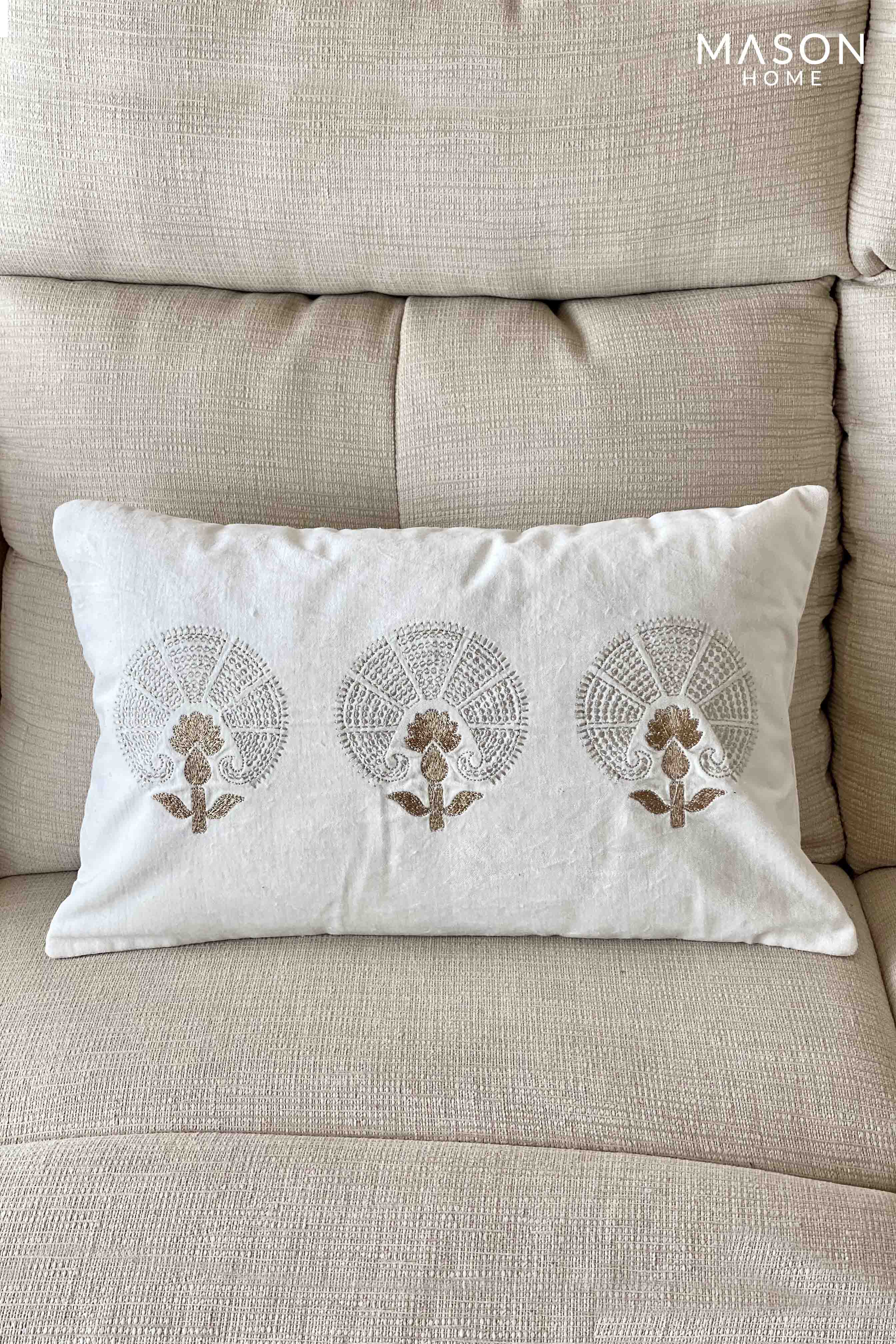 Pichola Silver & Copper Floral Lumbar Cushion Cover